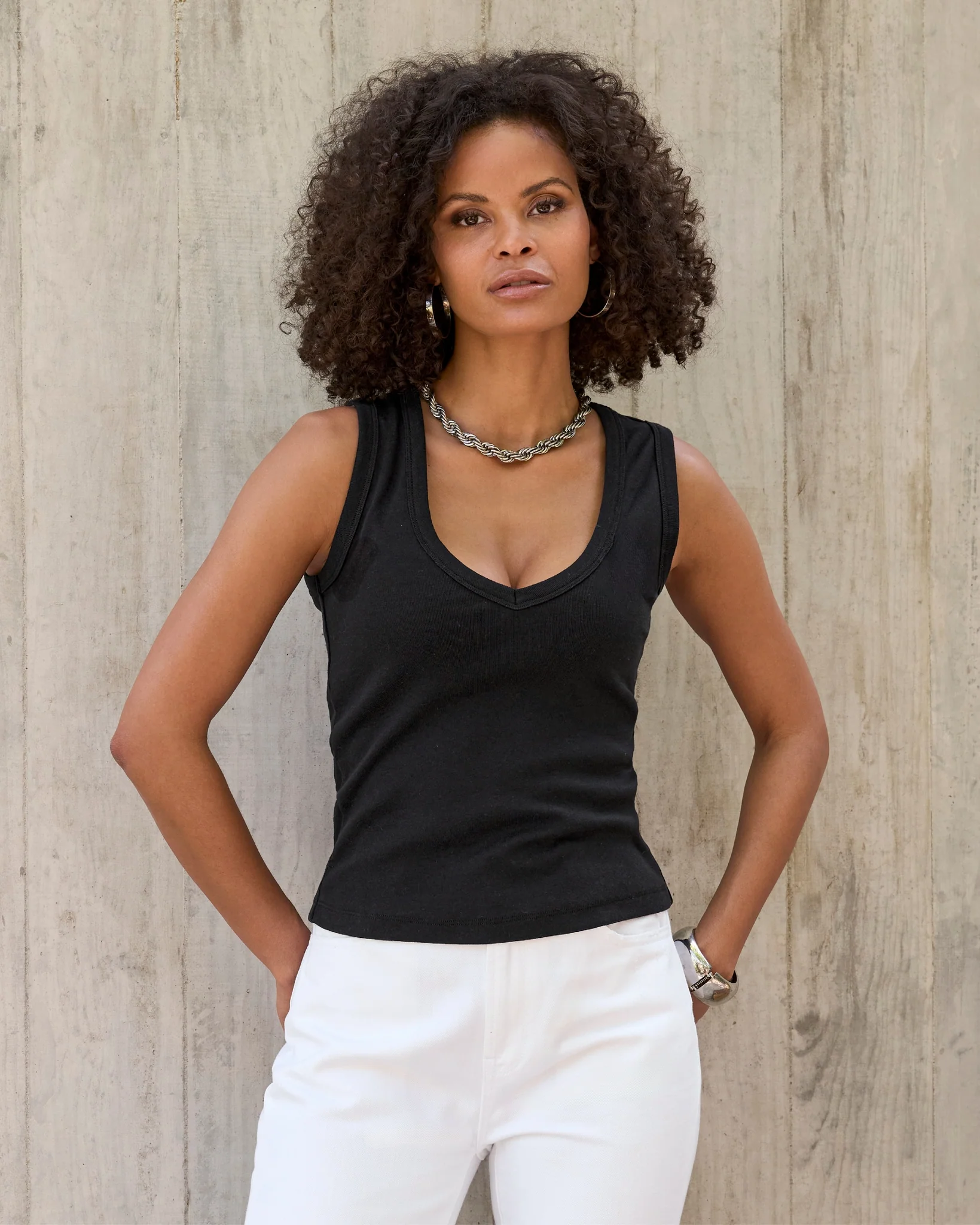 Cotton V-Neck Tank Top Proper Black - Mycitystee
