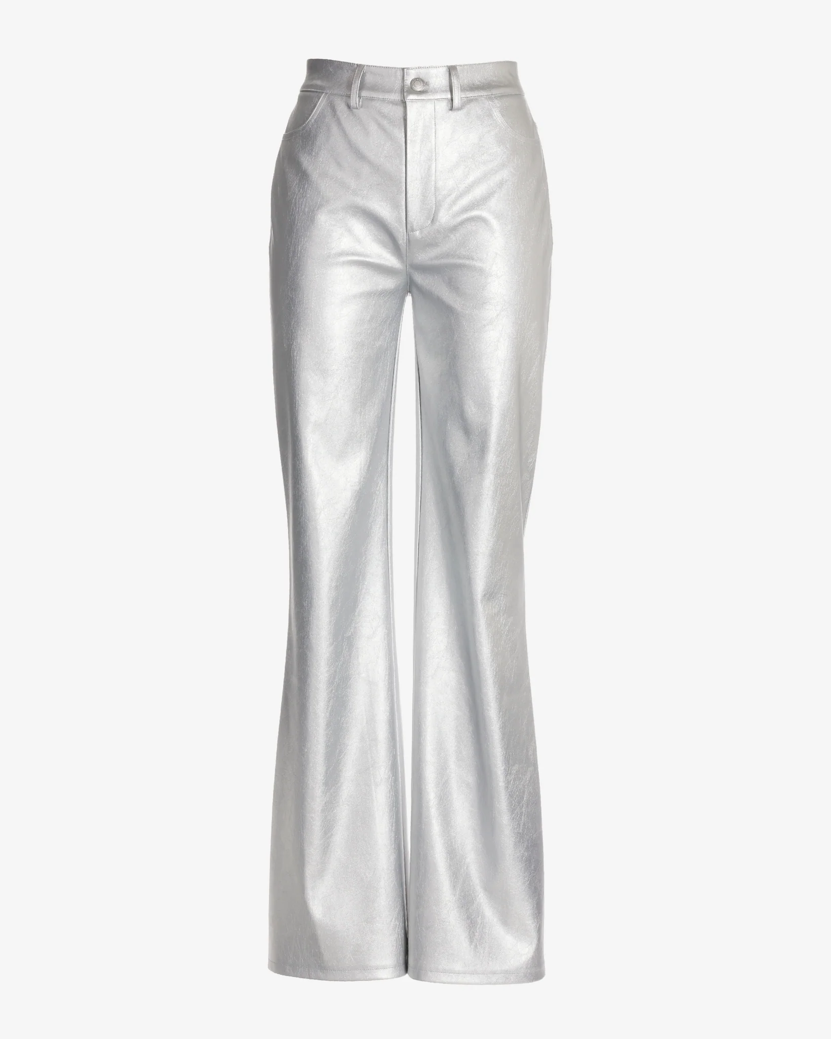 Malibu Faux Leather Wide Leg Five Pocket Pant Silver - Mycitystee