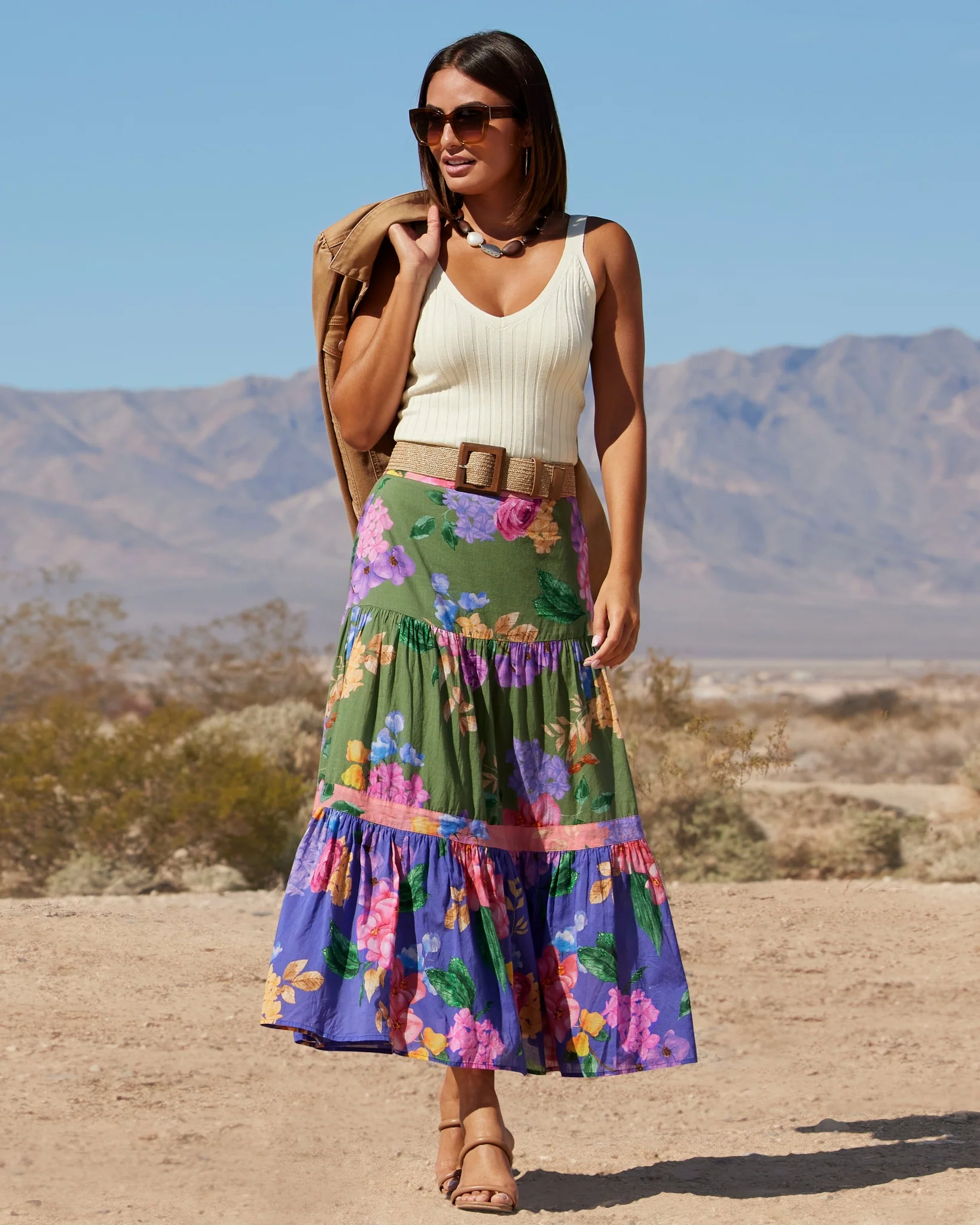 Fall Rainforest Print Midi Skirt Multi - Mycitystee