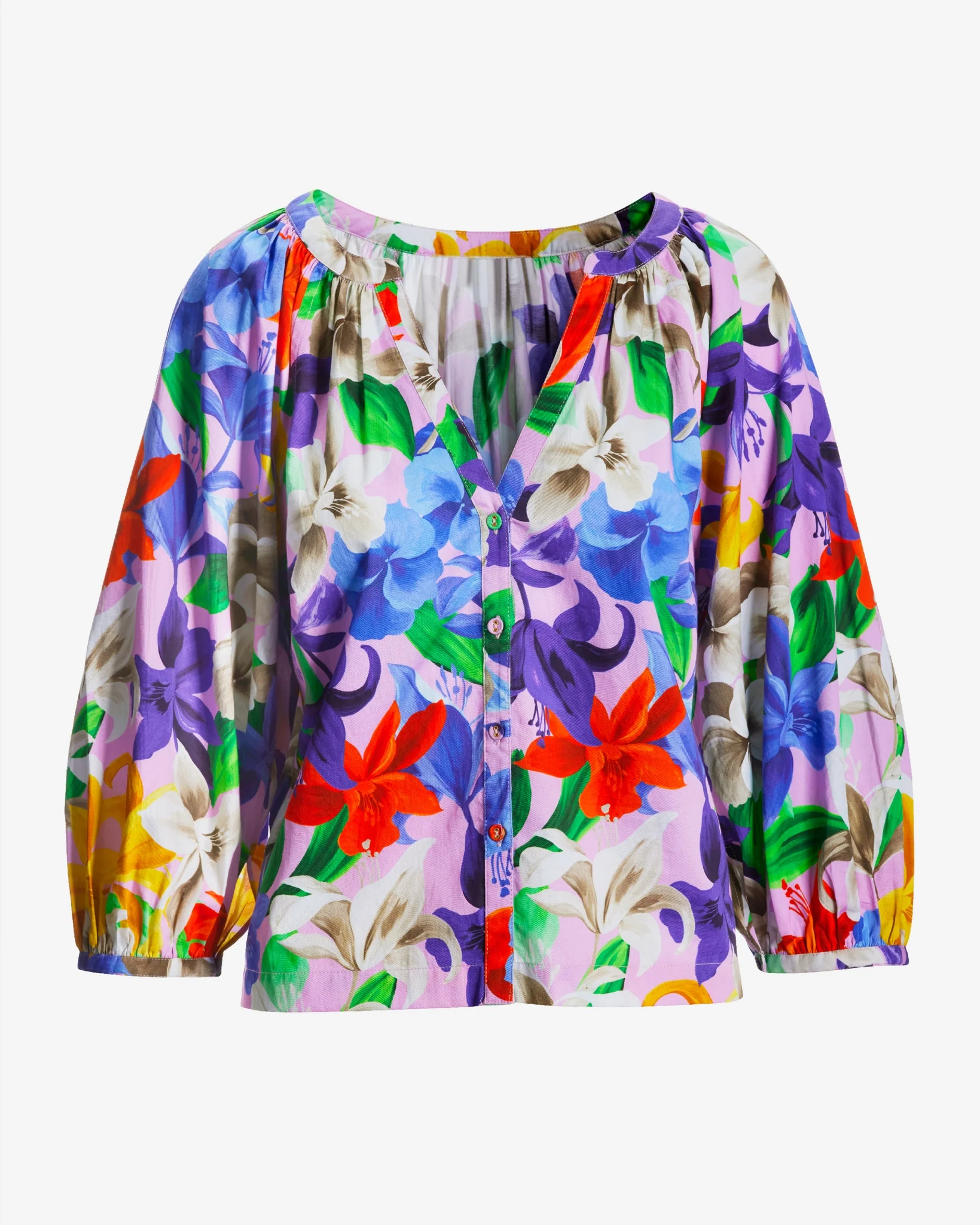 Romantic Florals Print Brooke Notch Neck Poplin Shirt Multi - Mycitystee