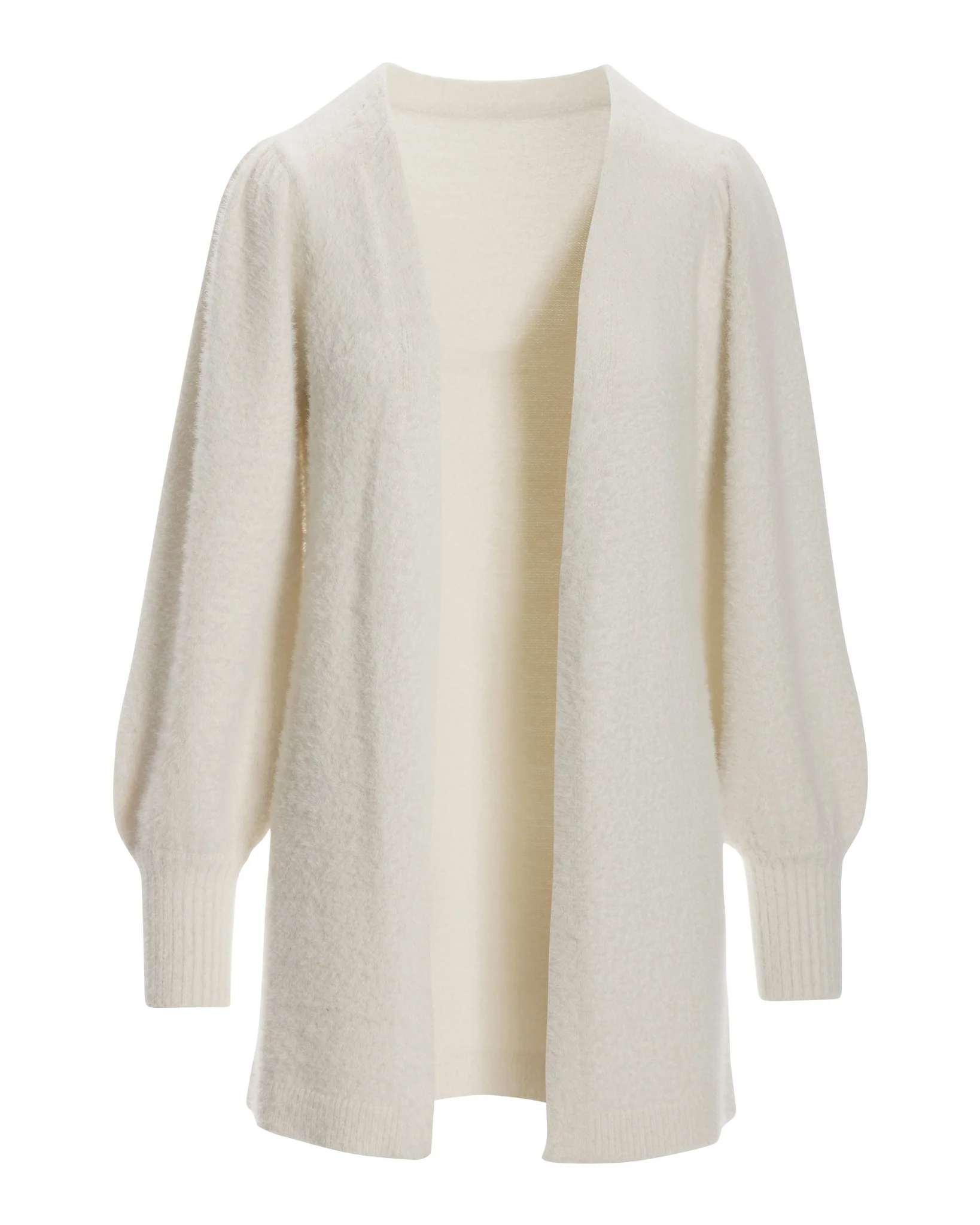 Plush Balloon Sleeve Cardigan Off White - Mycitystee