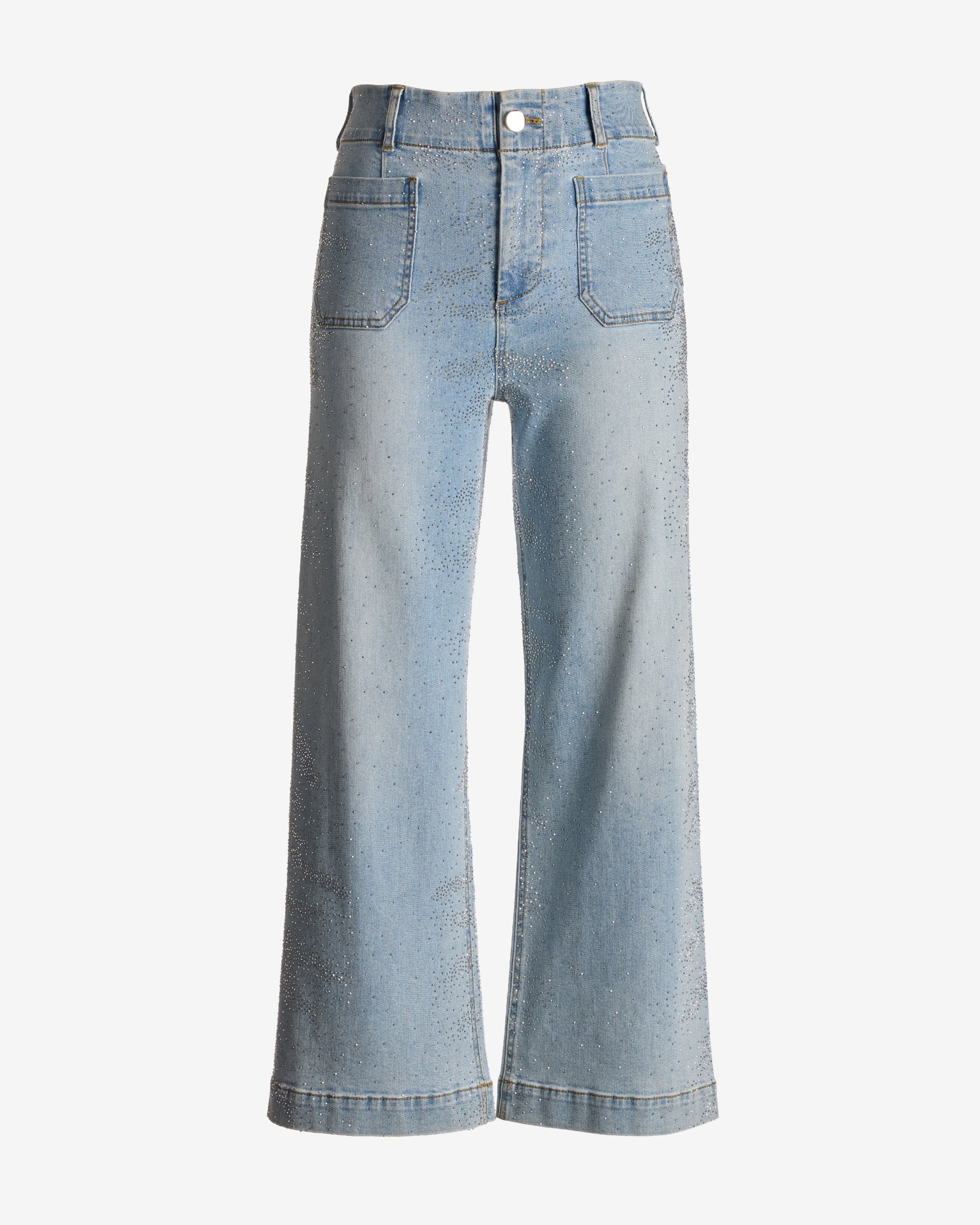 Malibu Wide Leg Rhinestone Ankle Jean Light Wash - Mycitystee