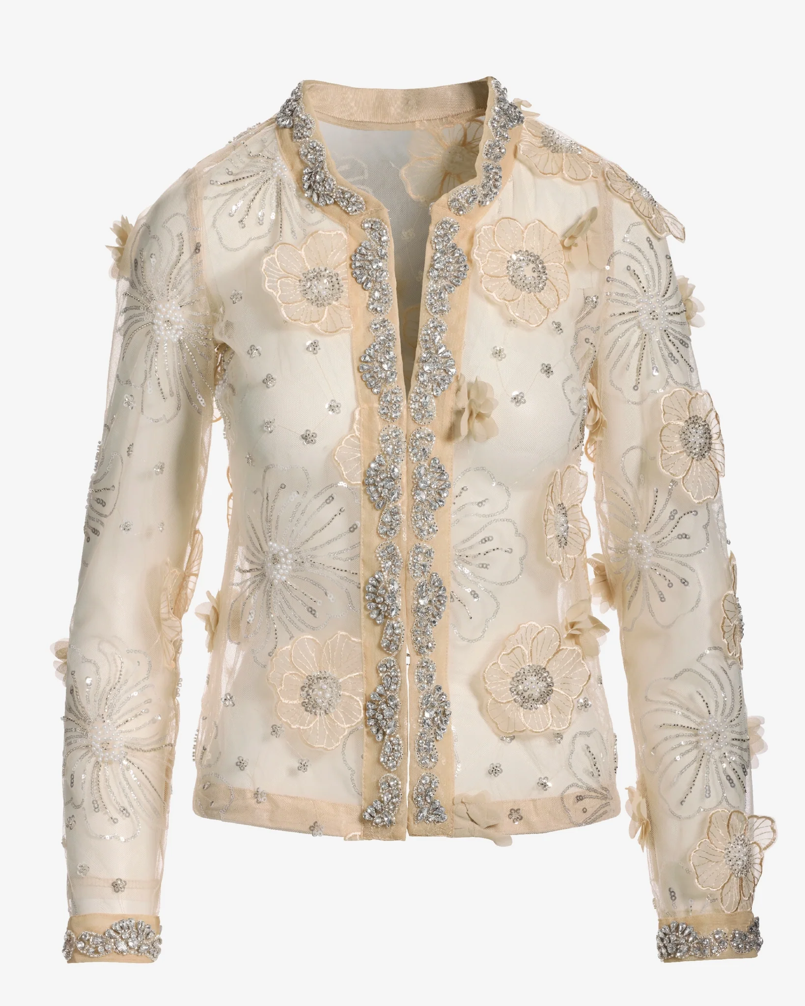 3D Floral Embellished Jacket Sandshell - Mycitystee