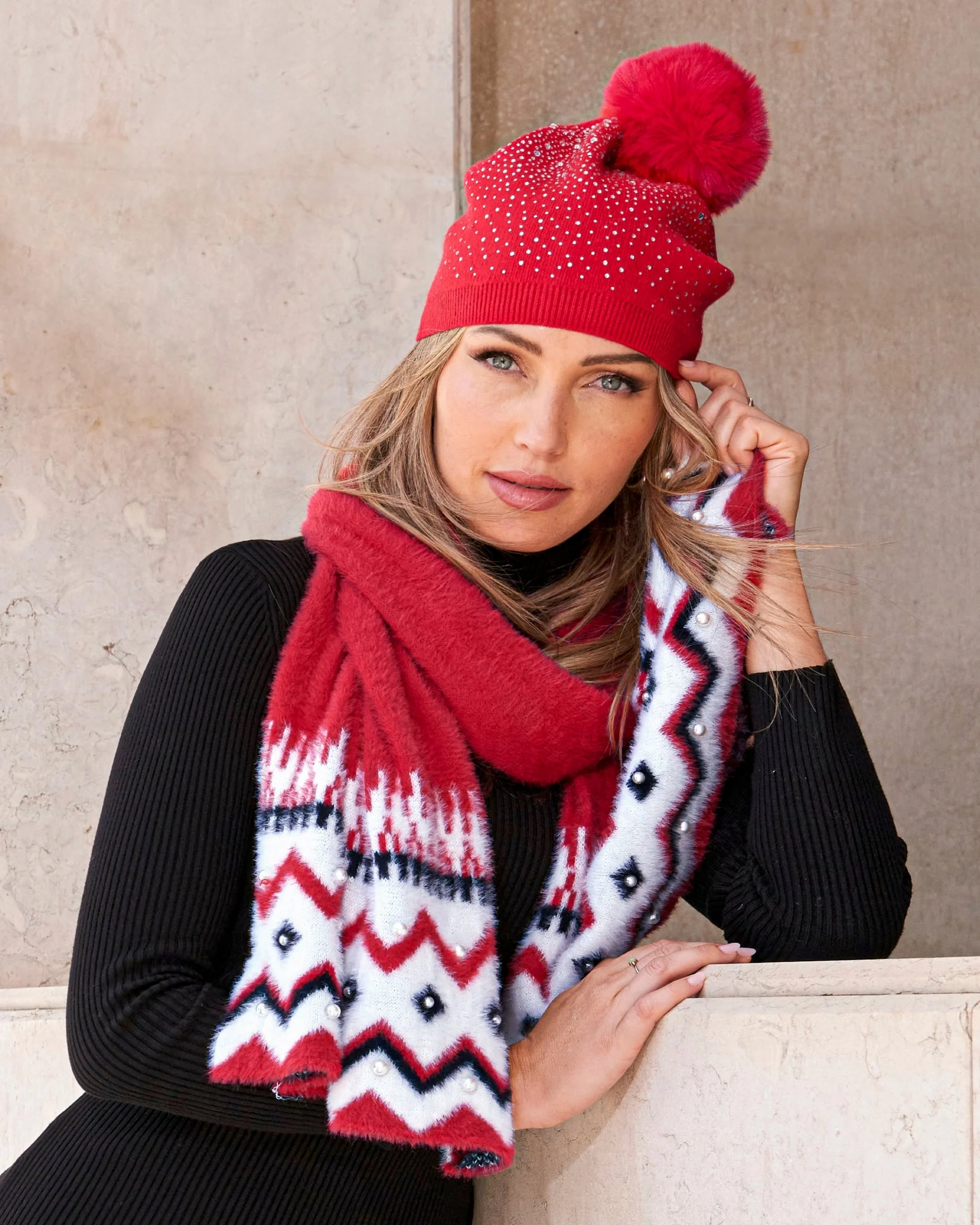 Embellished Beanie Red/Silver - Mycitystee