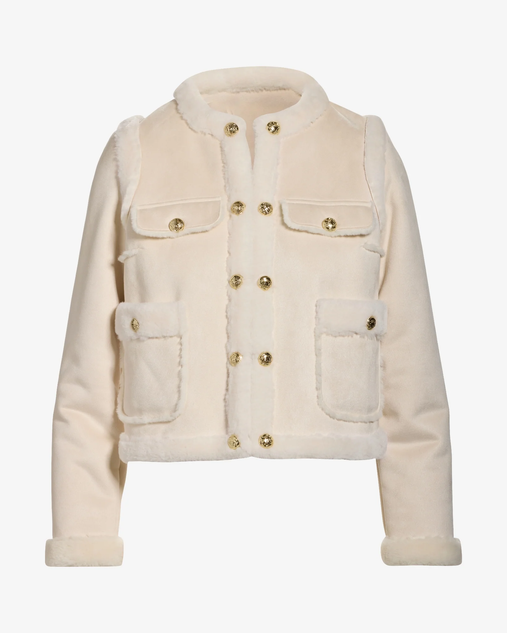 Fur Trim Faux Suede Lady Coat Off White - Mycitystee