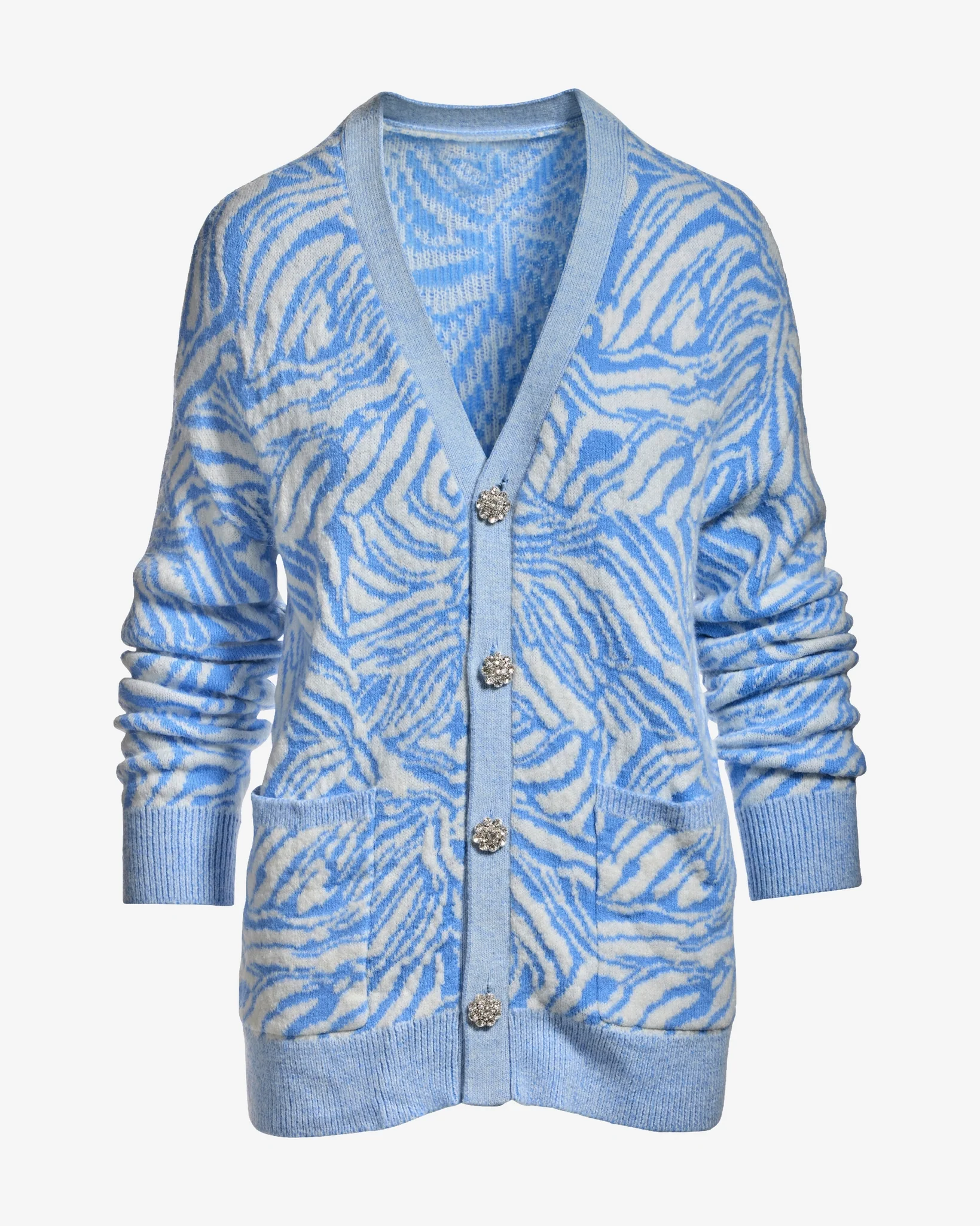 Printed Button-Up Boyfriend Cardigan Zebra Lines - Mycitystee