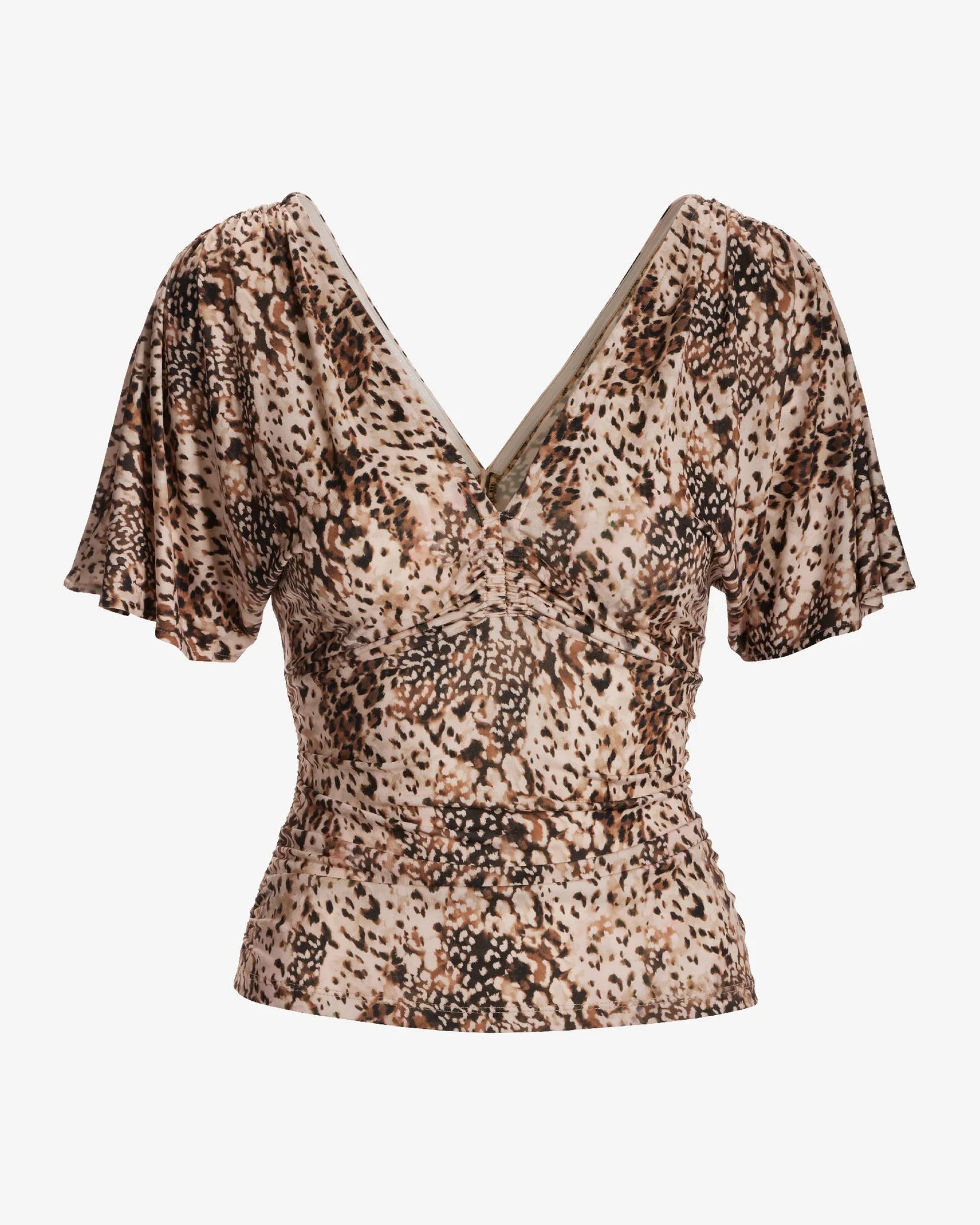 Print Ruffle Sleeve Knit Top Abstract Animal - Mycitystee