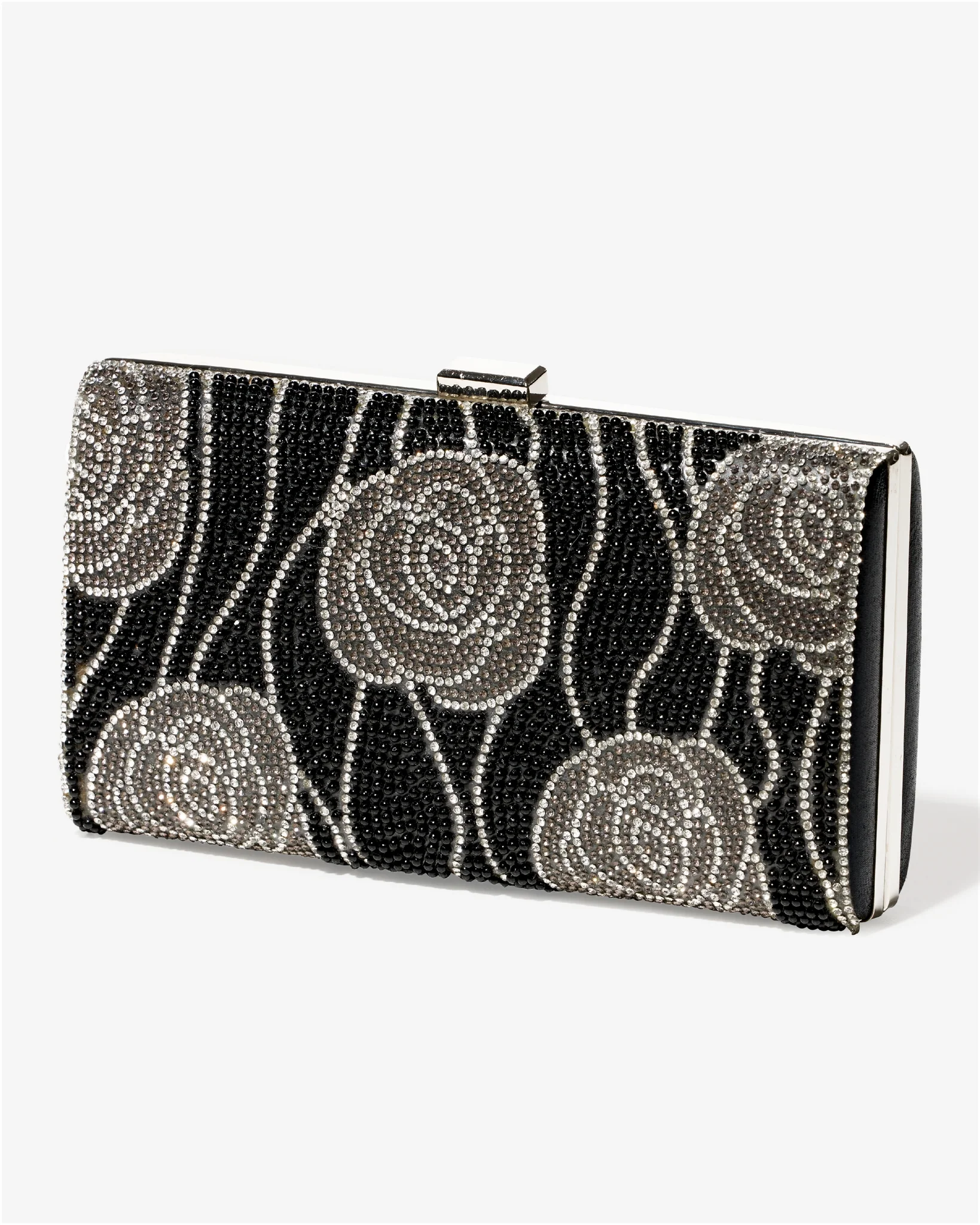 Floral Rhinestone Design Clutch Black - Mycitystee