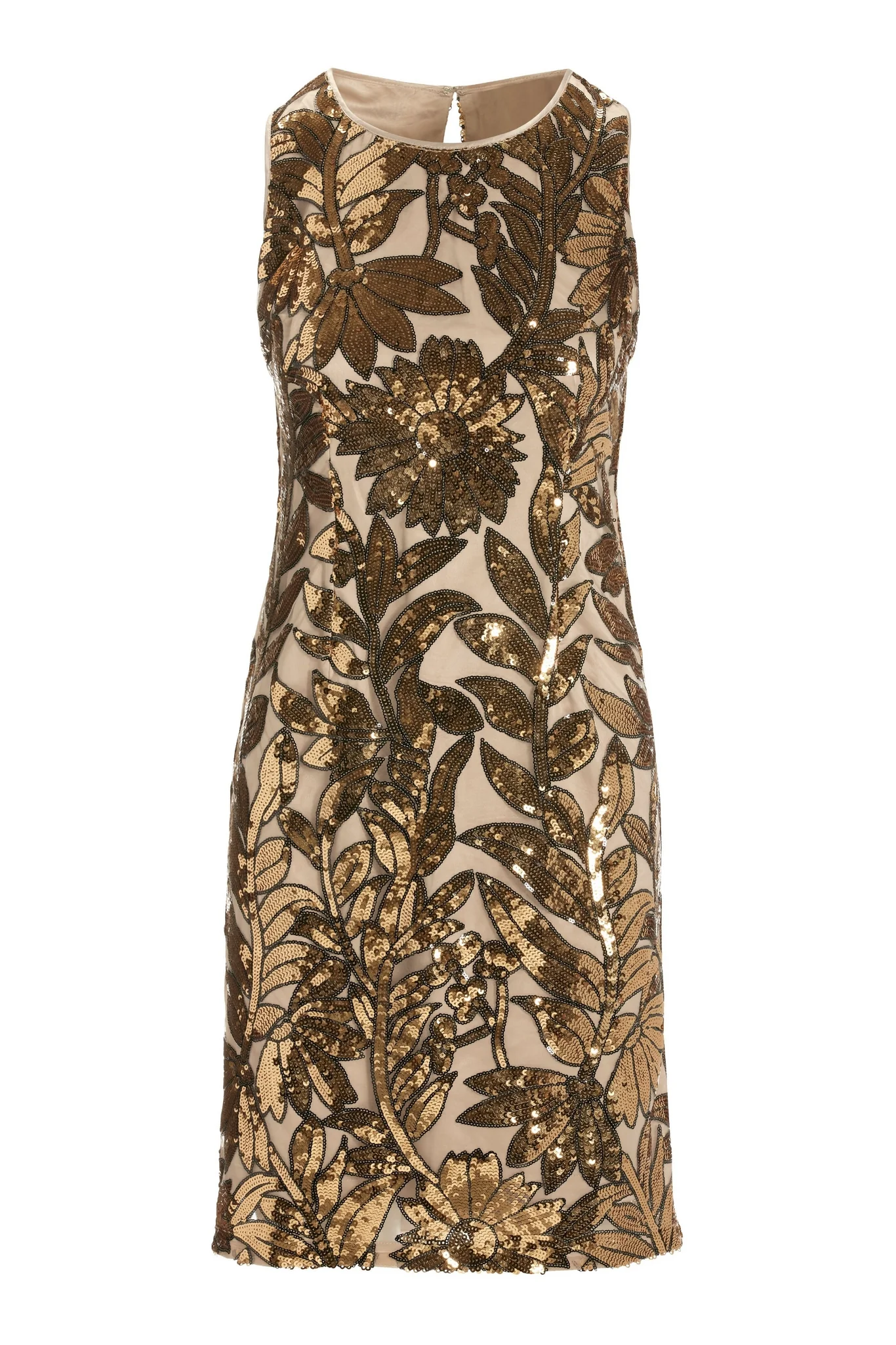 High Neck Floral Sequin Sheath Gold - Mycitystee