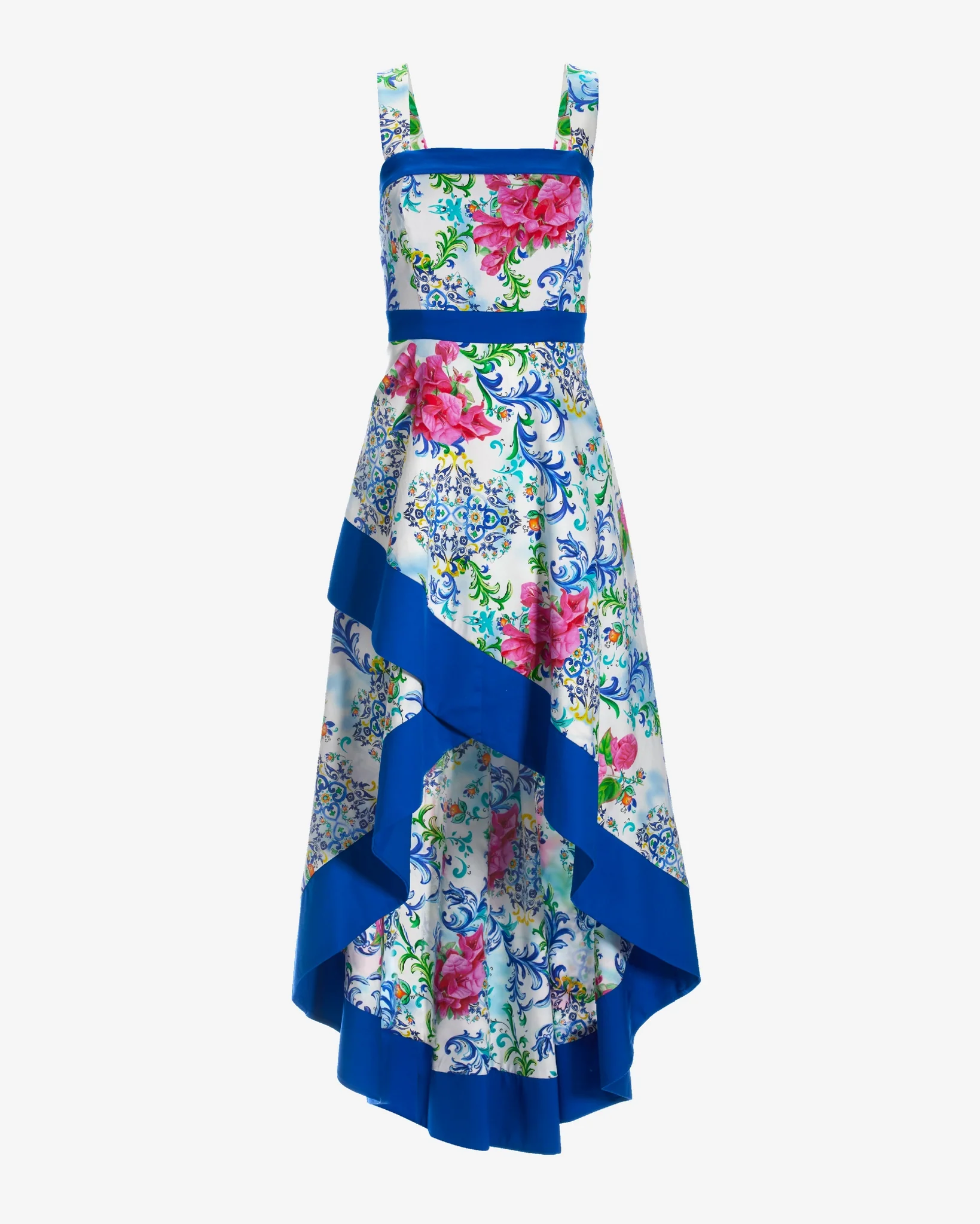 Capri Tiles Print Square Neck High Low Dress Multi - Mycitystee