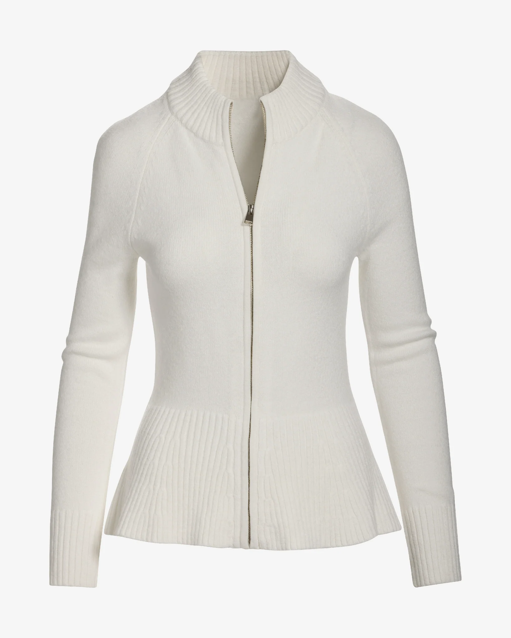 Rib Peplum Full Zip Cardigan Off White - Mycitystee