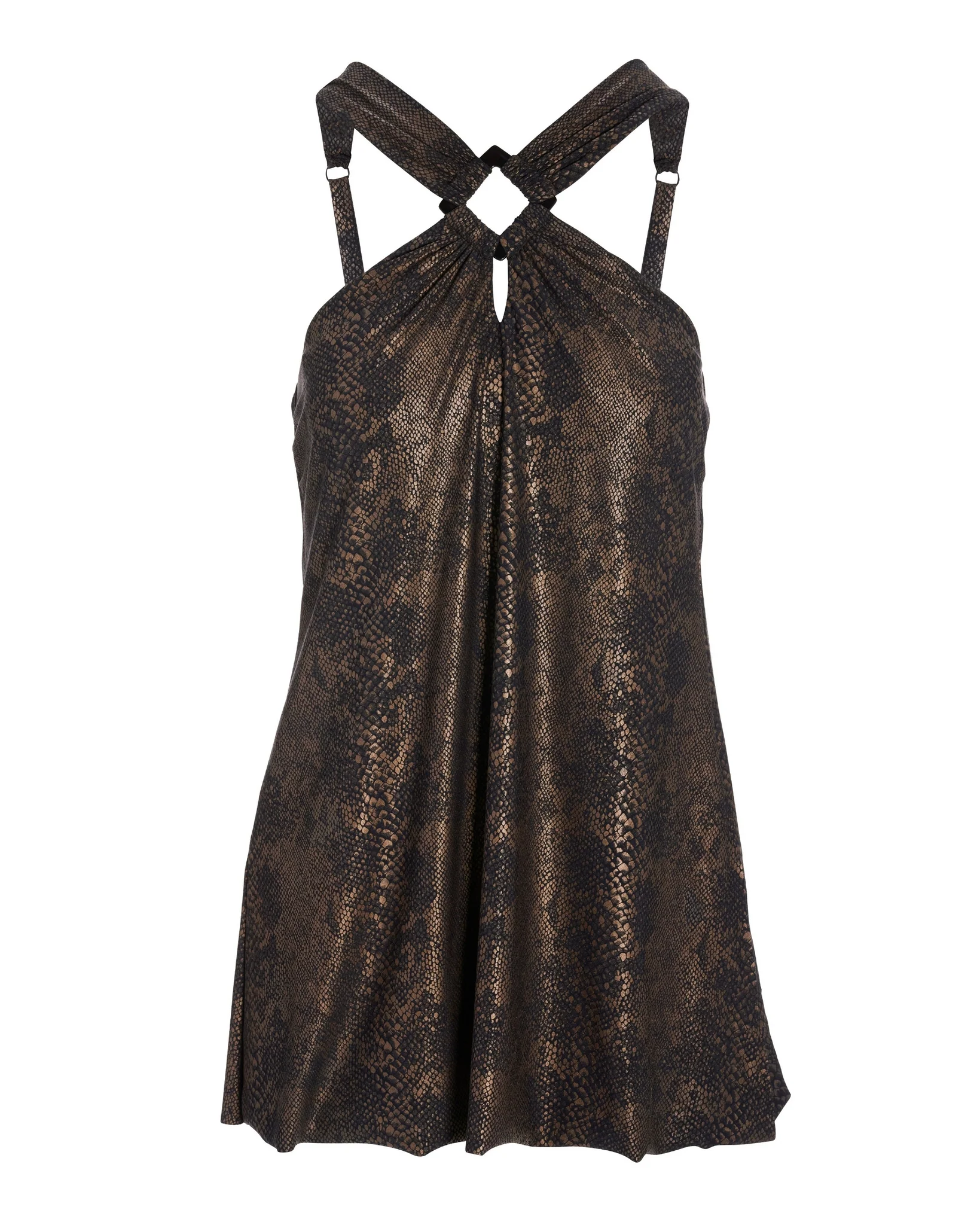 Square-Cut Hardware Snake Print Swim Dress Gold Multi - Mycitystee