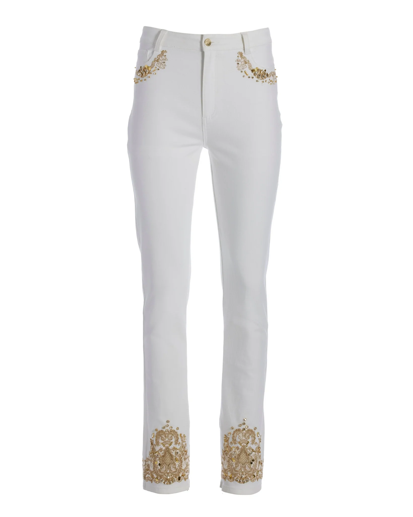 White and Gold Embellished Slim-Straight Jean White/Gold - Mycitystee
