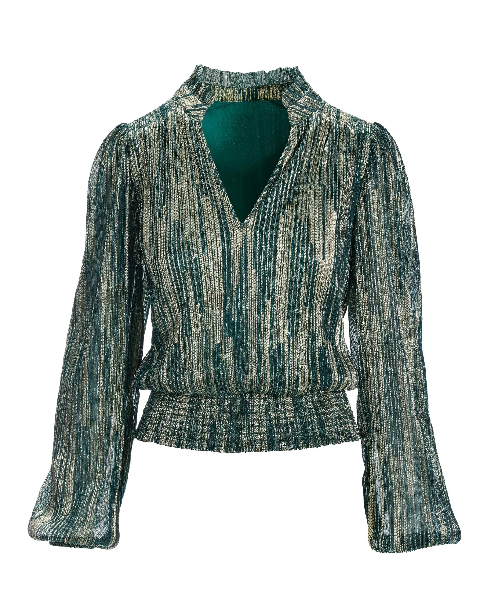 Shimmer Pleated Smocked Blouson Top Green/Gold - Mycitystee