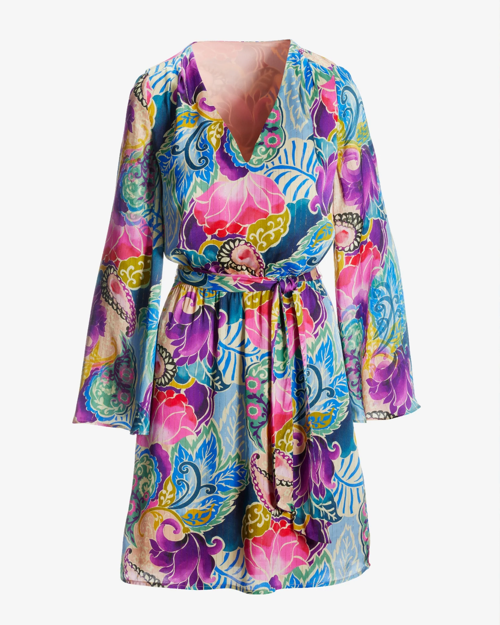 Jeweled Paisley Print Flare Sleeve Dress Multi - Mycitystee