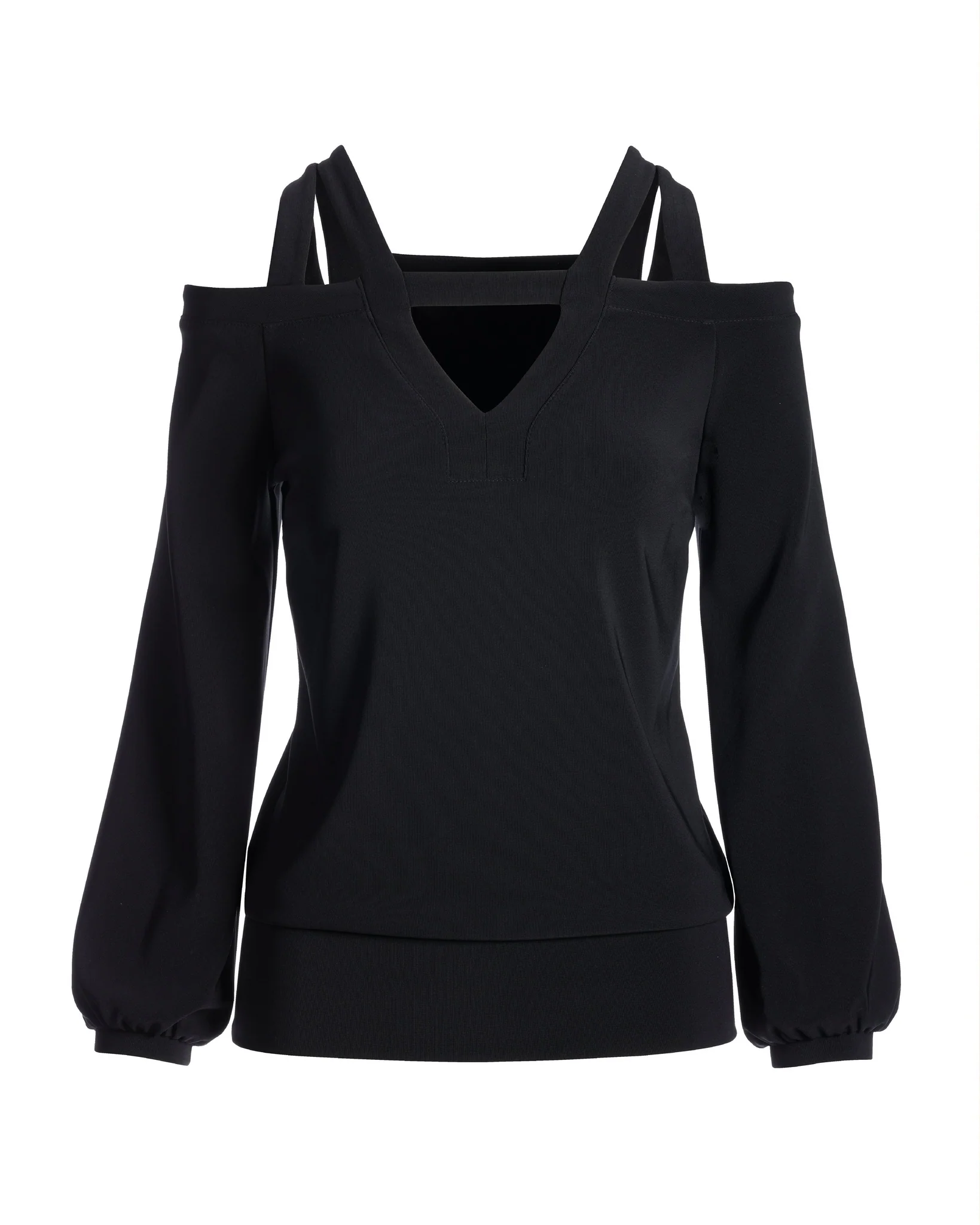 Beyond Travel Strappy Long Sleeve Blouson Top Jet Black - Mycitystee