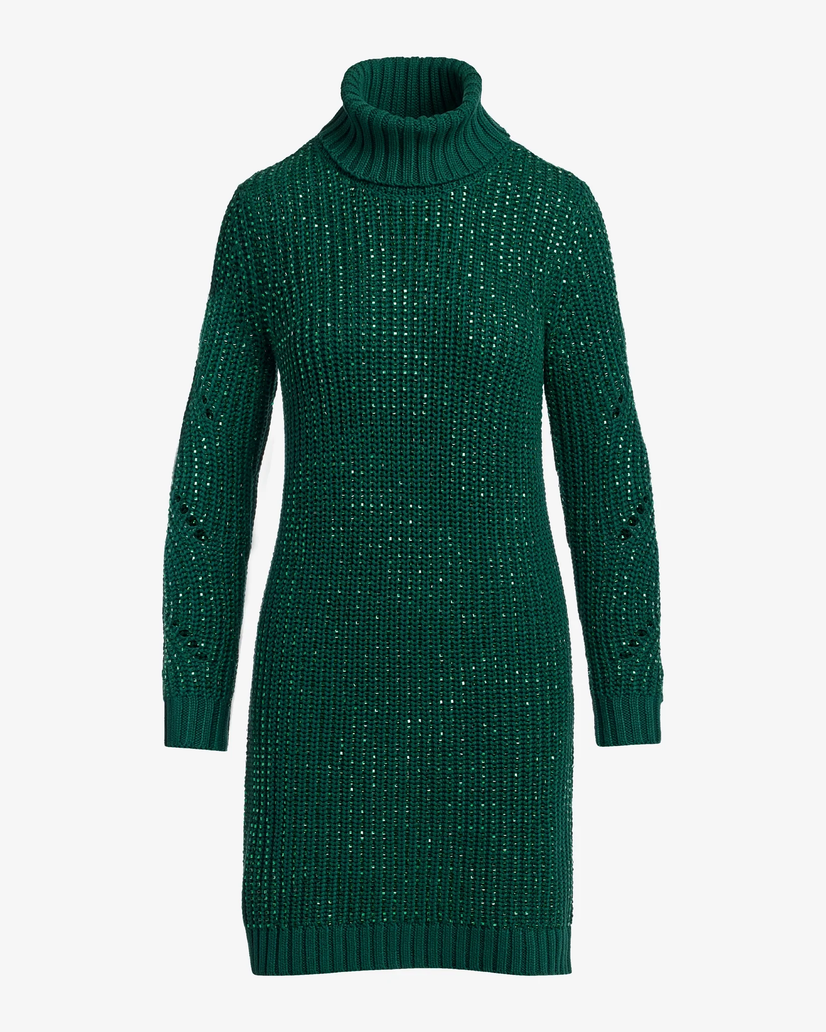 Crystal Embellished Turtleneck Sweater Dress Emerald - Mycitystee