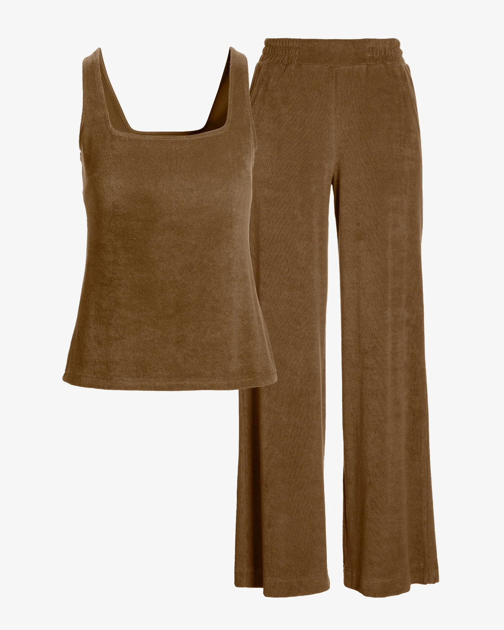 Beach Terry Square Neck and Wide Leg Pant Set Toasted Coconut - Mycitystee