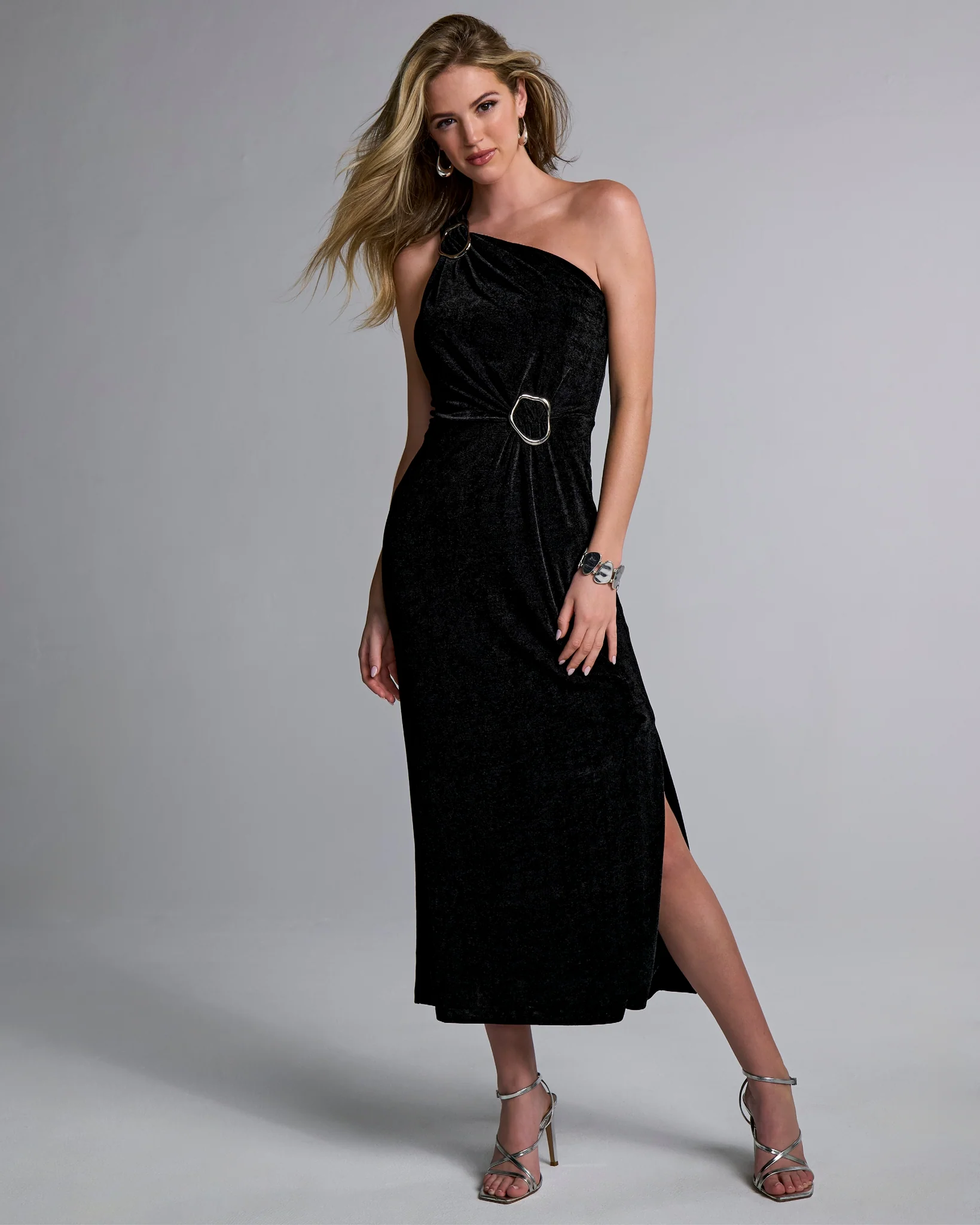 Hardware Detail One Shoulder Knit Dress Black - Mycitystee