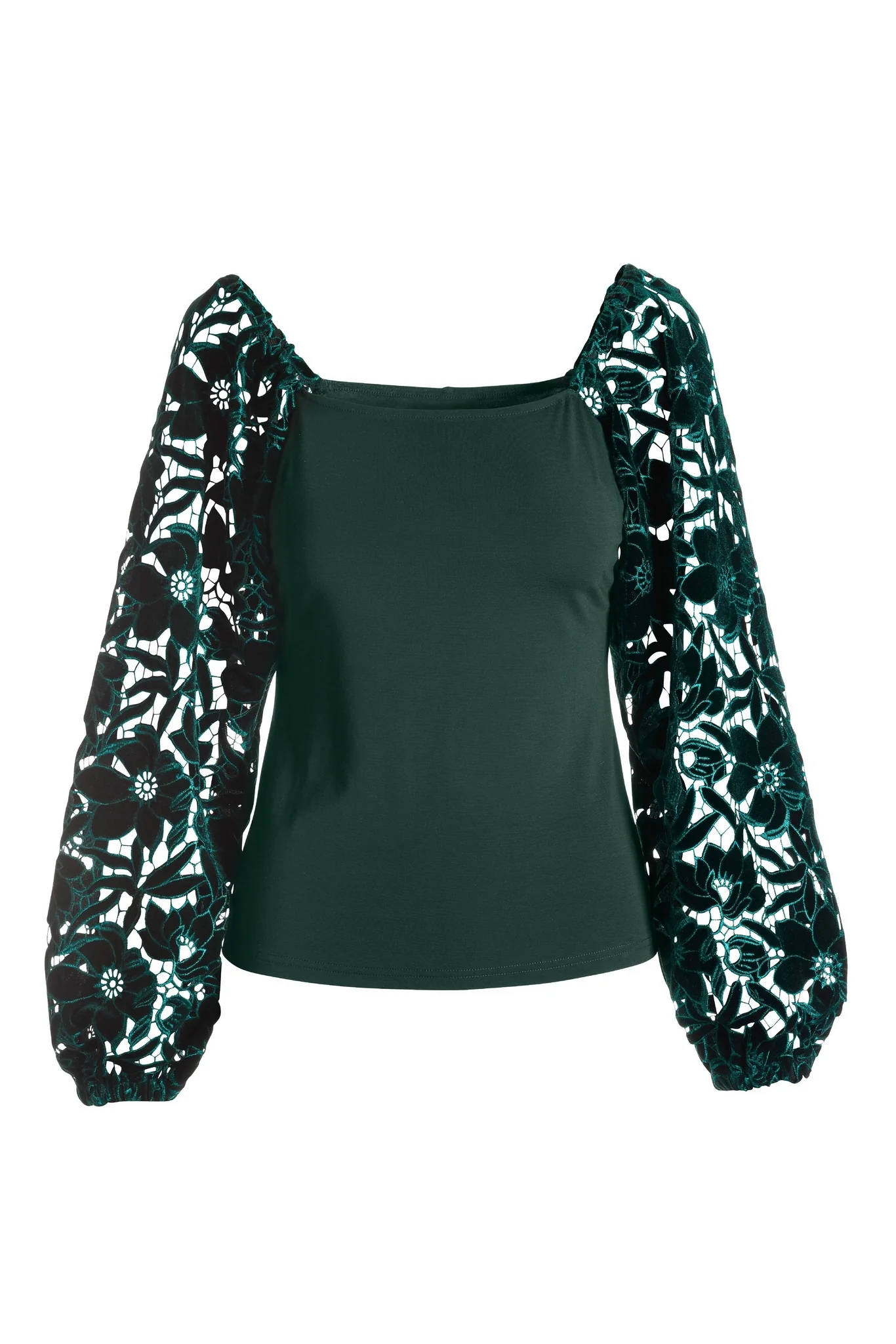 Lace Velvet Balloon Sleeve Top Green - Mycitystee