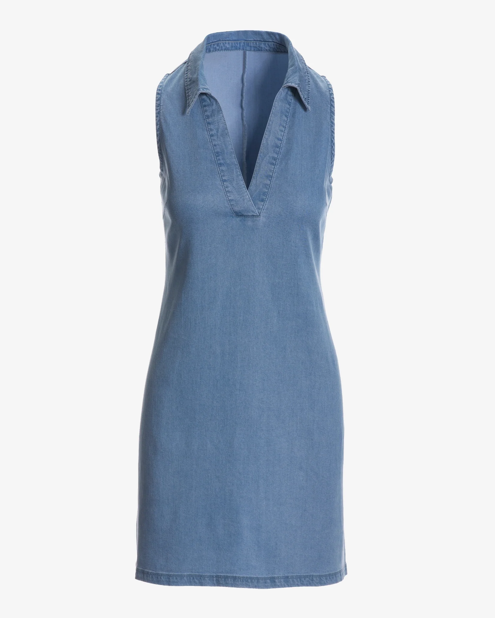 Sleeveless Collared Tencel Shift Dress Light Wash - Mycitystee