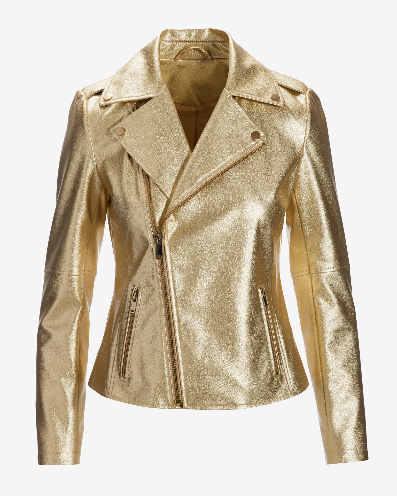 Metallic Faux Leather Moto Jacket Gold - Mycitystee