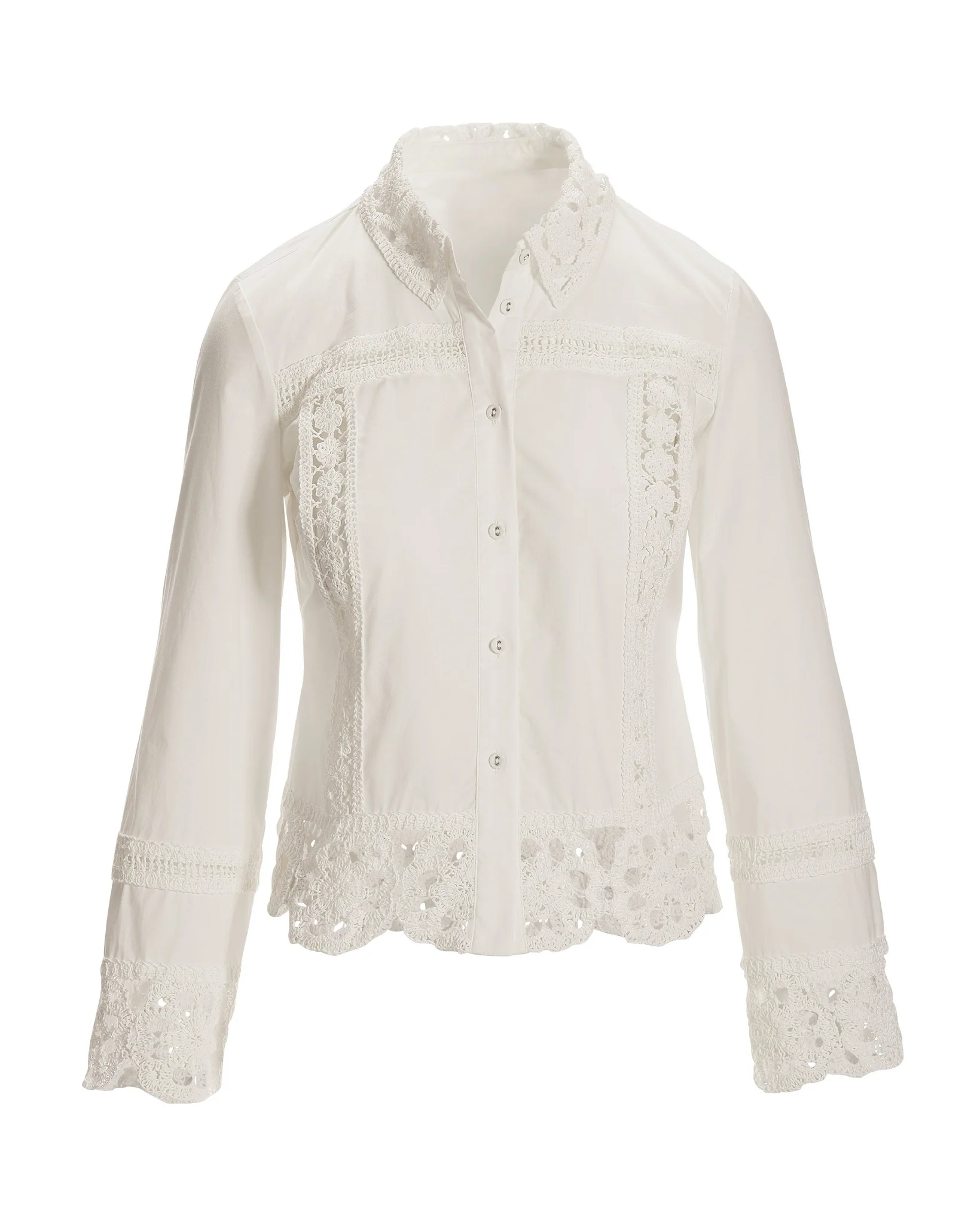 Crochet Trim Button-Up Shirt White - Mycitystee