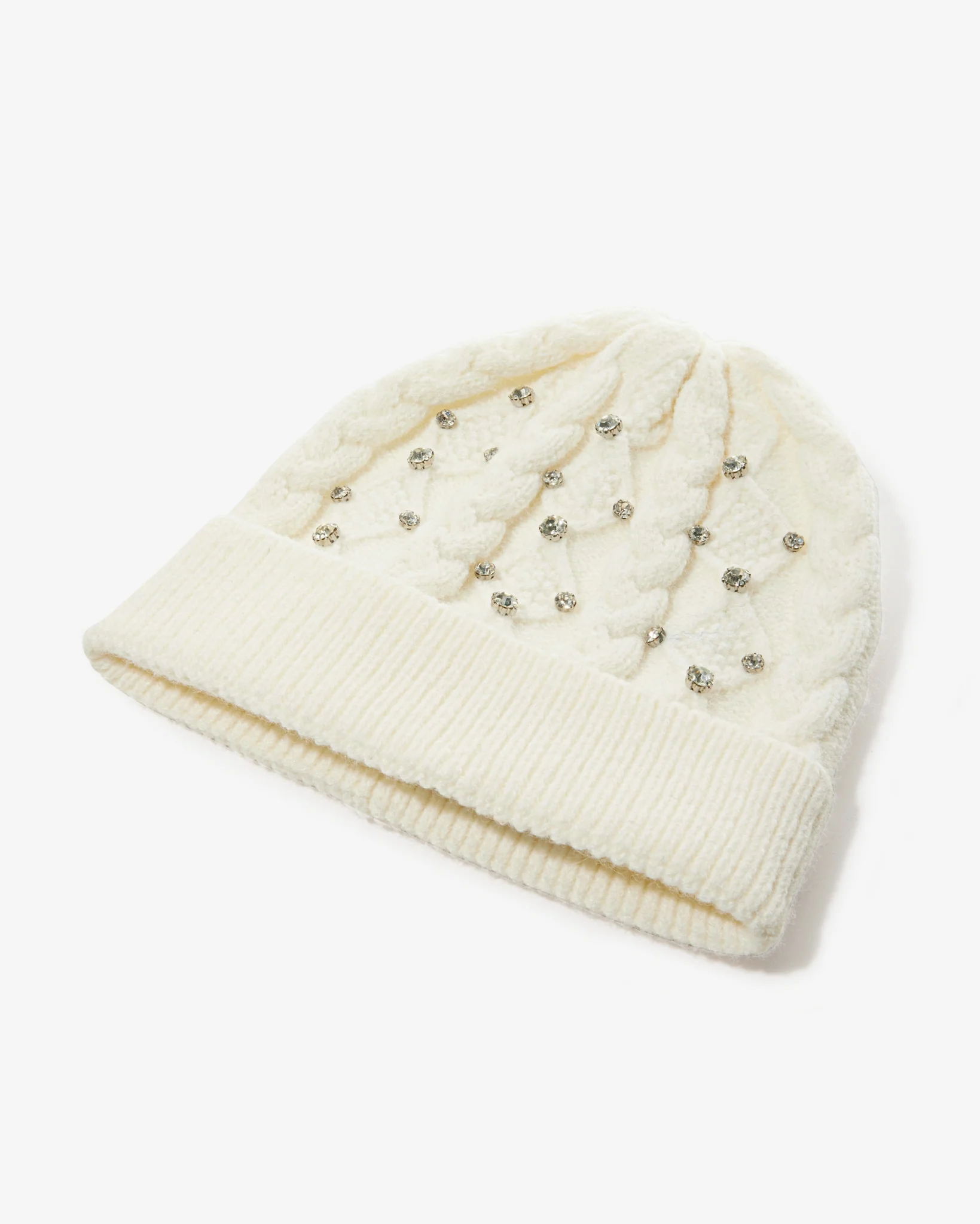 Cable Knit Sequin Hat White - Mycitystee