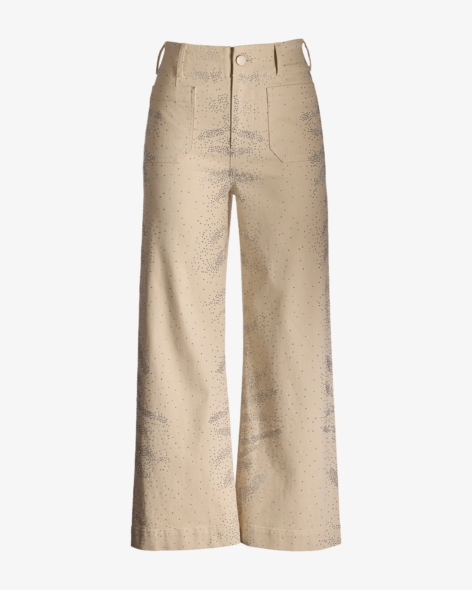 Malibu Wide Leg Rhinestone Ankle Jean Ecru - Mycitystee