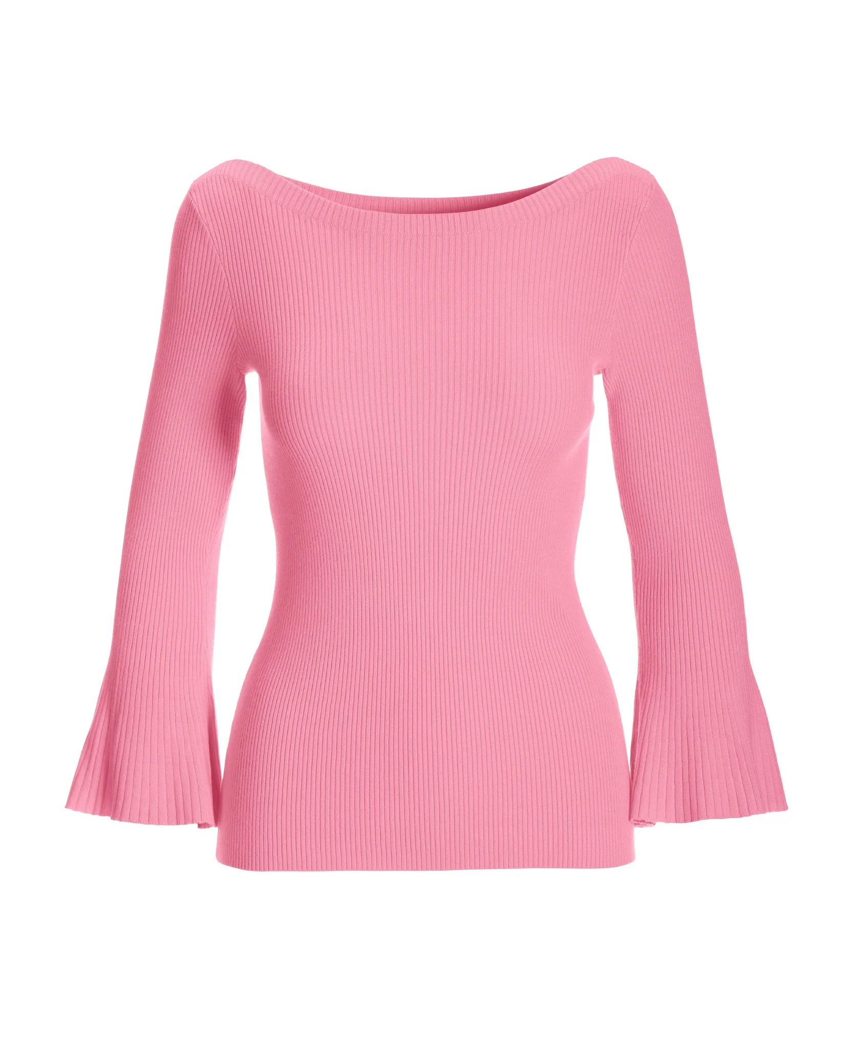 Ribbed Boatneck Flare Sleeve Sweater Begonia Pink - Mycitystee