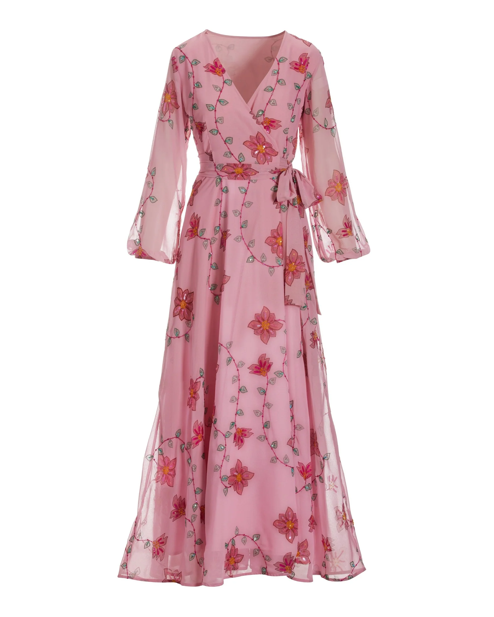 Floral Embellished Wrap Maxi Dress Peony - Mycitystee