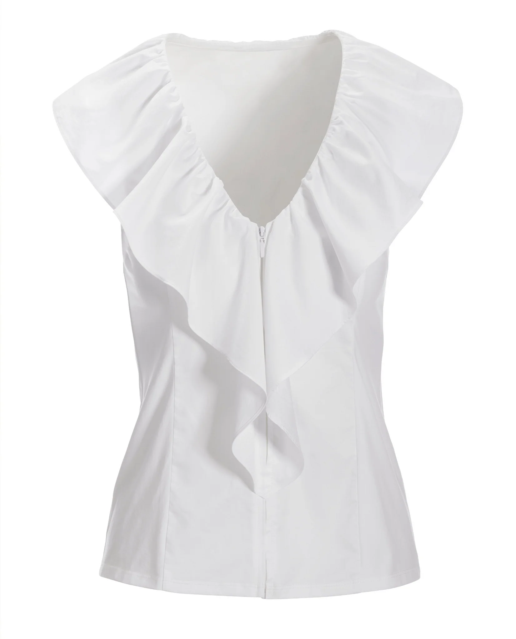 Mixed Media Poplin Ruffle Front Zip Top White - Mycitystee