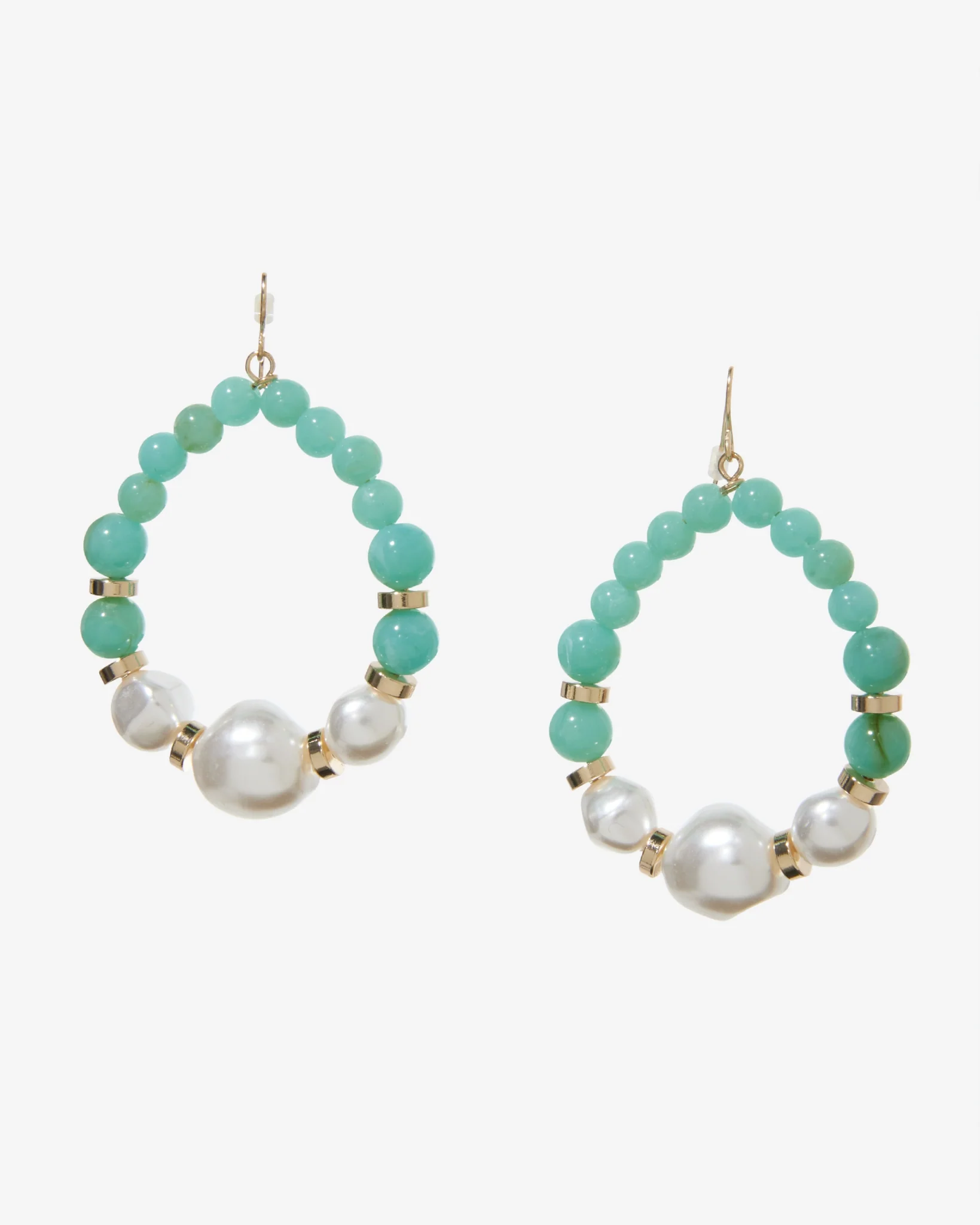 Pearl And Stone Hoop Earring White/Turquoise - Mycitystee