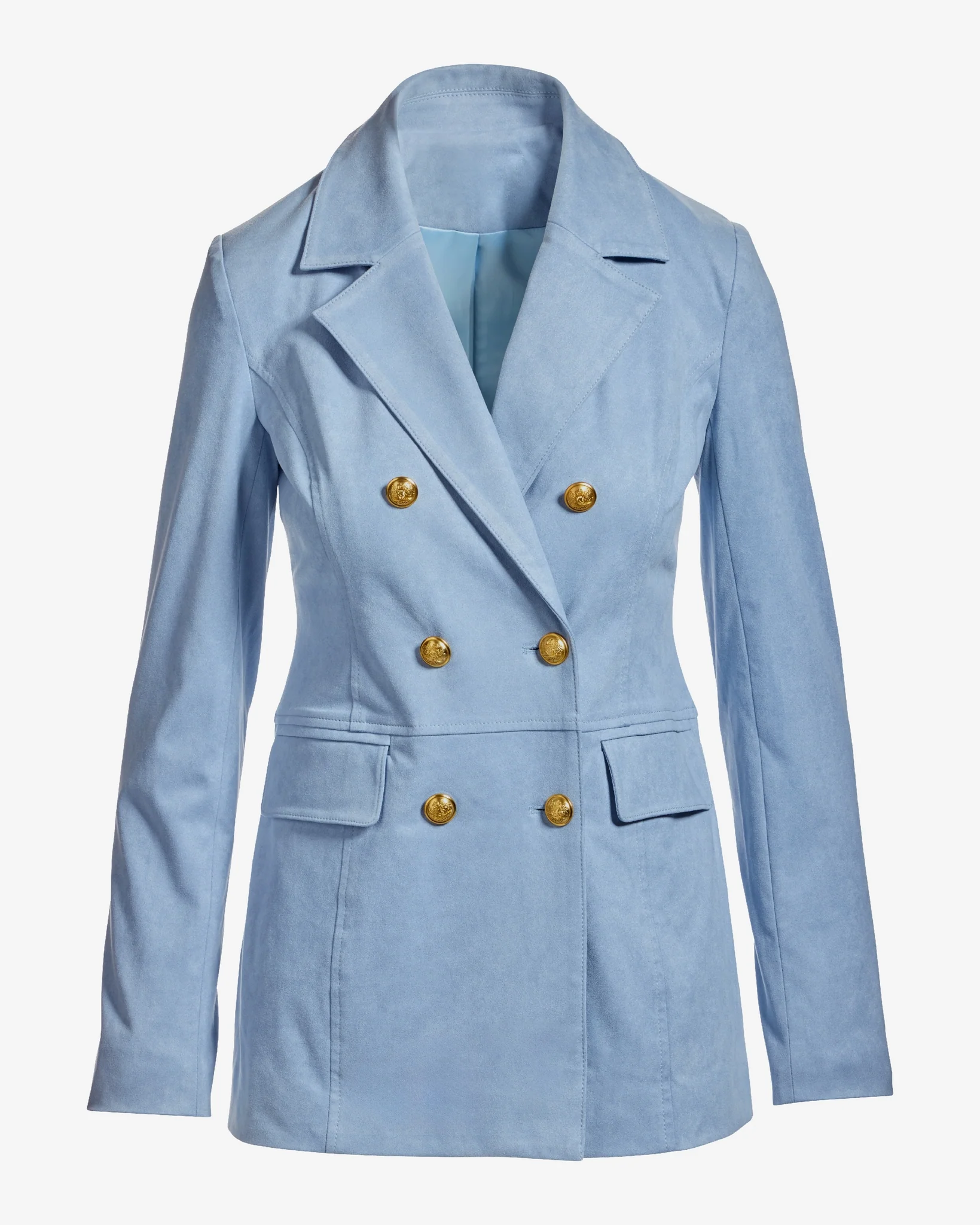 Faux Suede Double Breasted Boyfriend Blazer Blue - Mycitystee