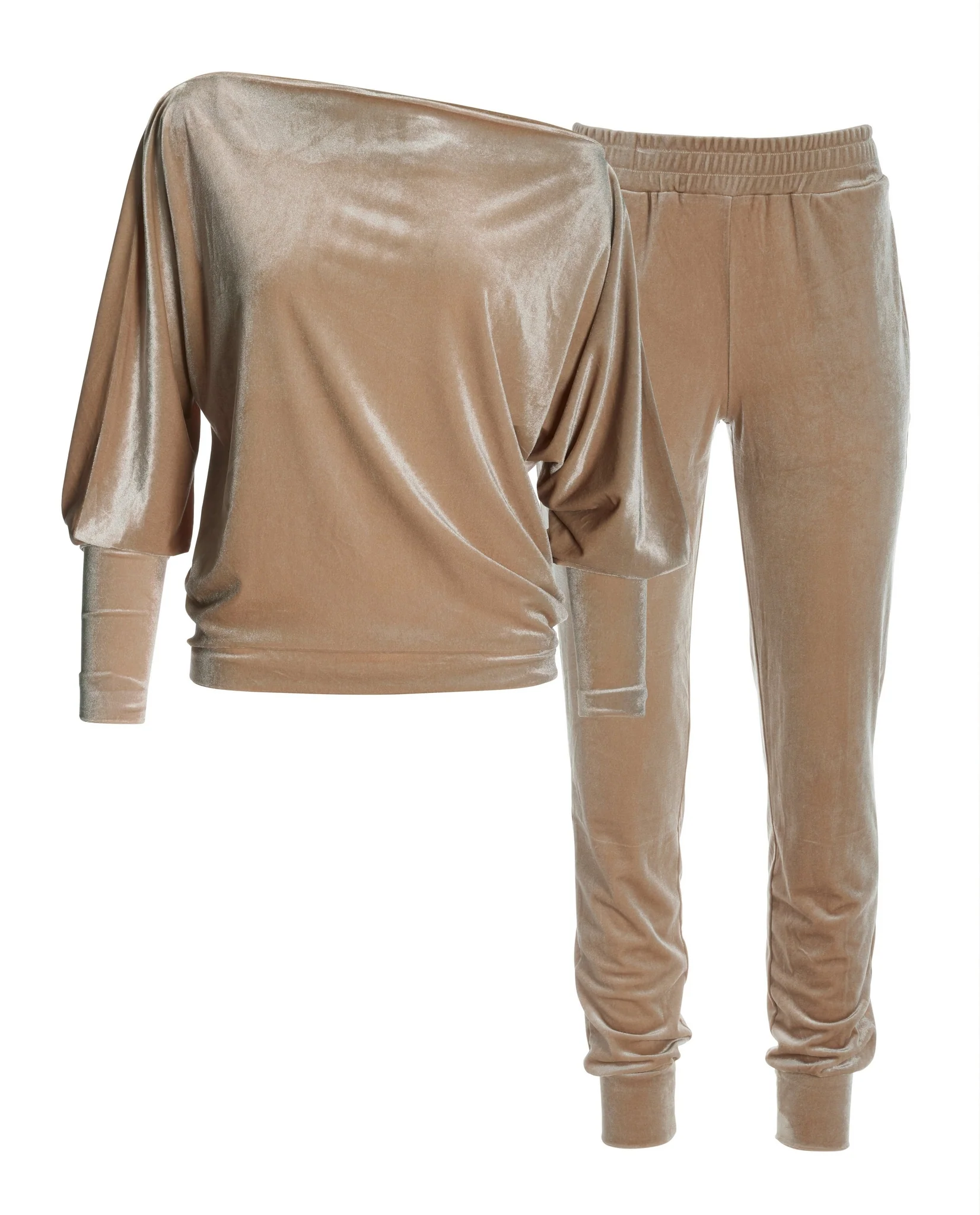 Slouchy Velour Top & Jogger Set Taupe - Mycitystee