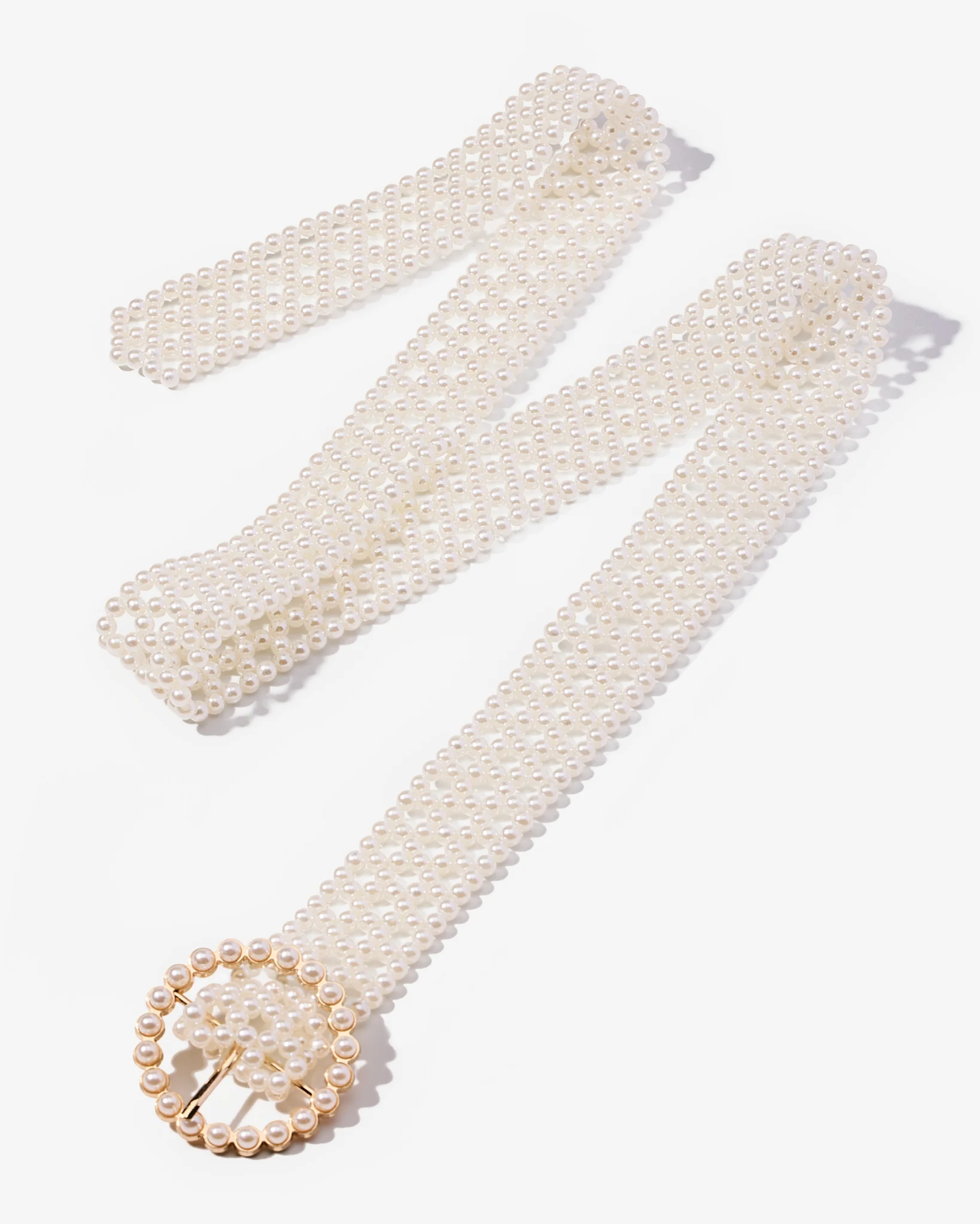 All-Over Pearl Buckle Belt White - Mycitystee