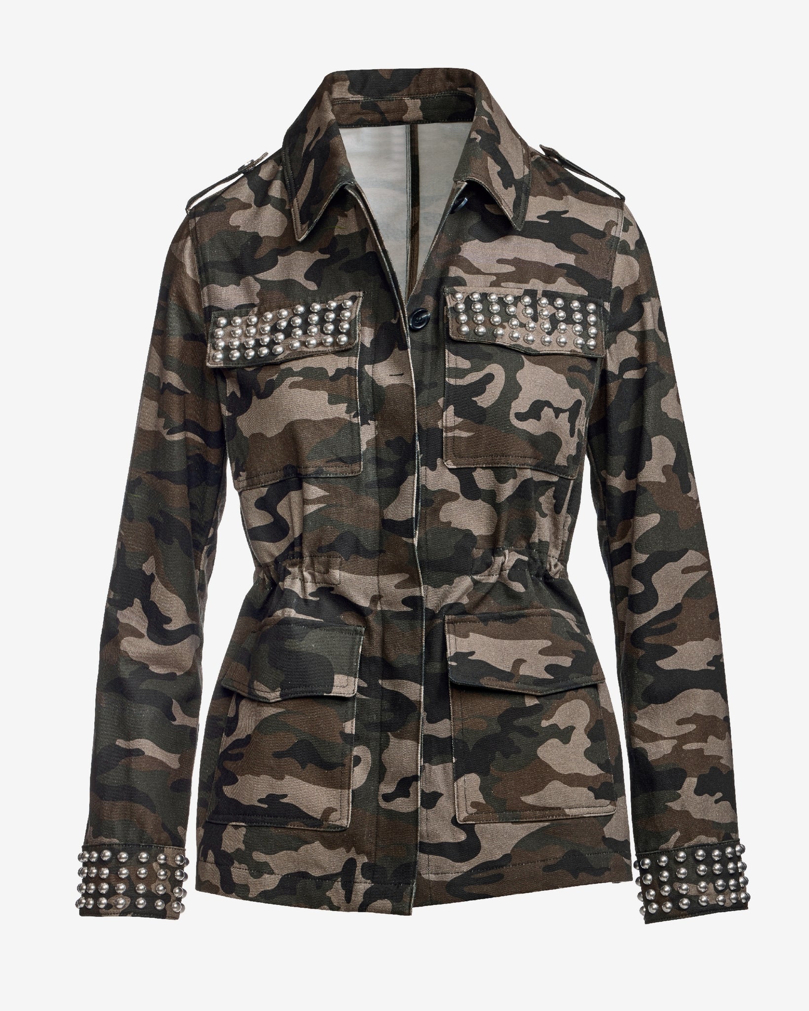 Studded Shaped Utility Jacket Green Multi - Mycitystee