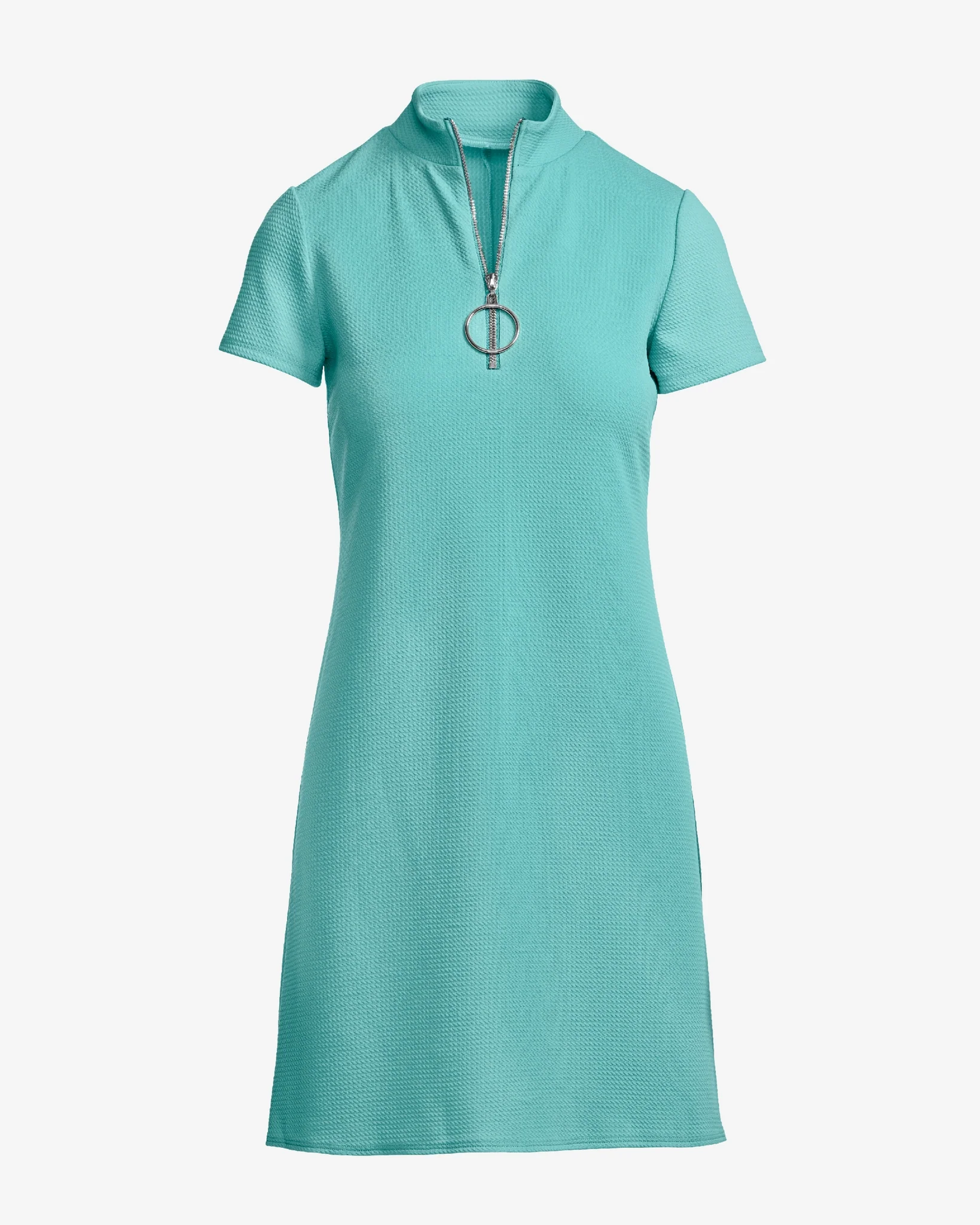 Zip Up Short Sleeve Shift Dress Aqua Splash - Mycitystee