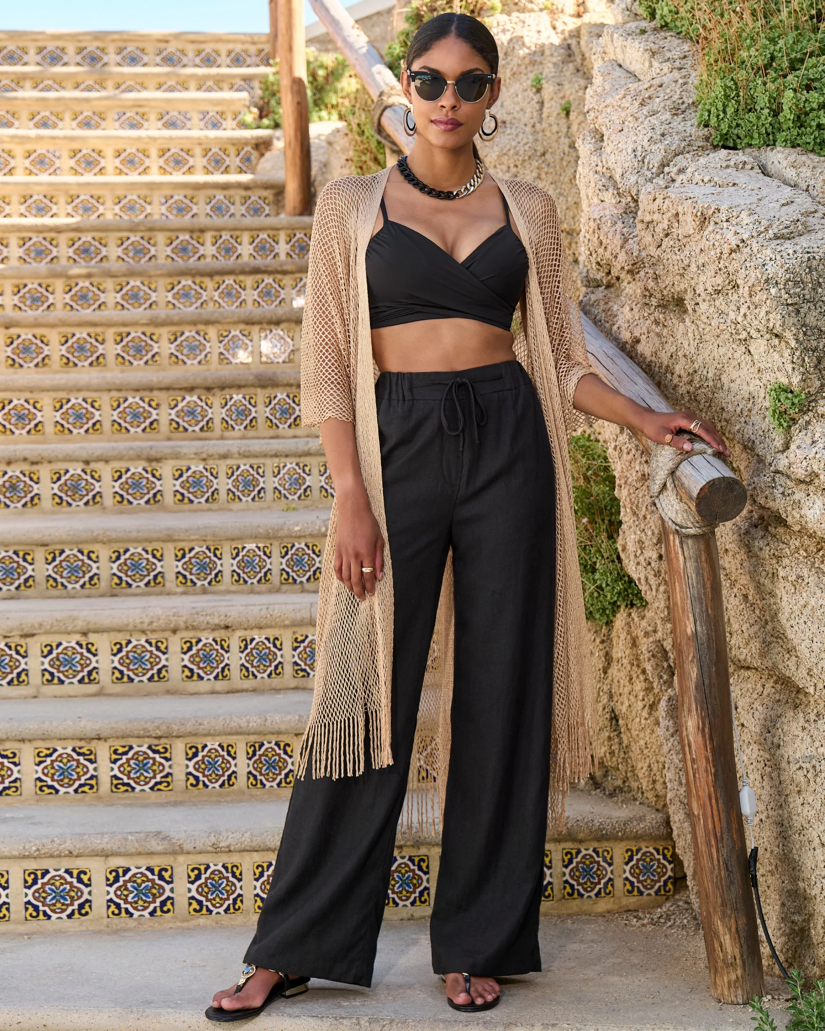 Malibu Wide Leg Drawstring Linen Pant Black - Mycitystee