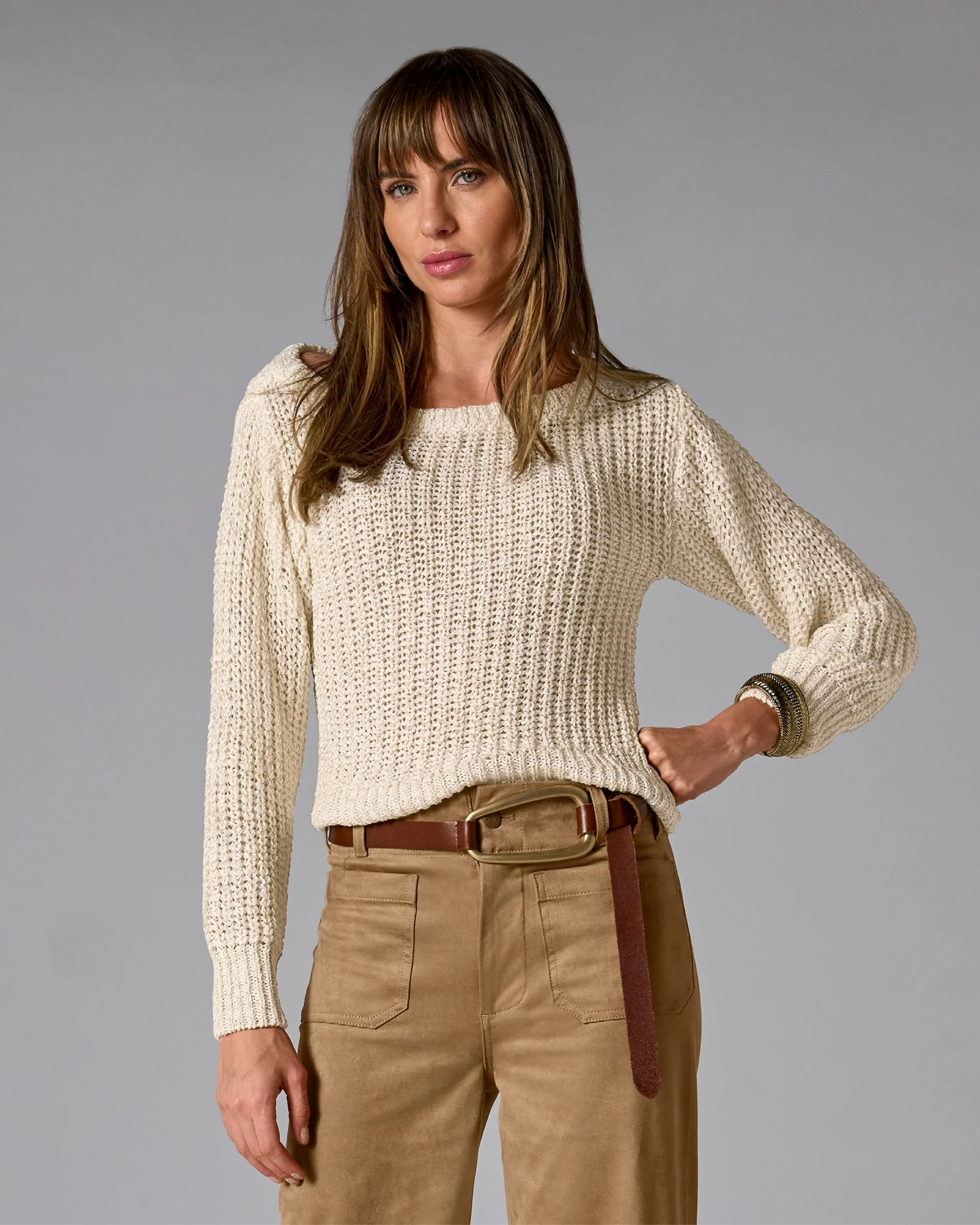 Metallic Loose Knit Sweater Off White - Mycitystee