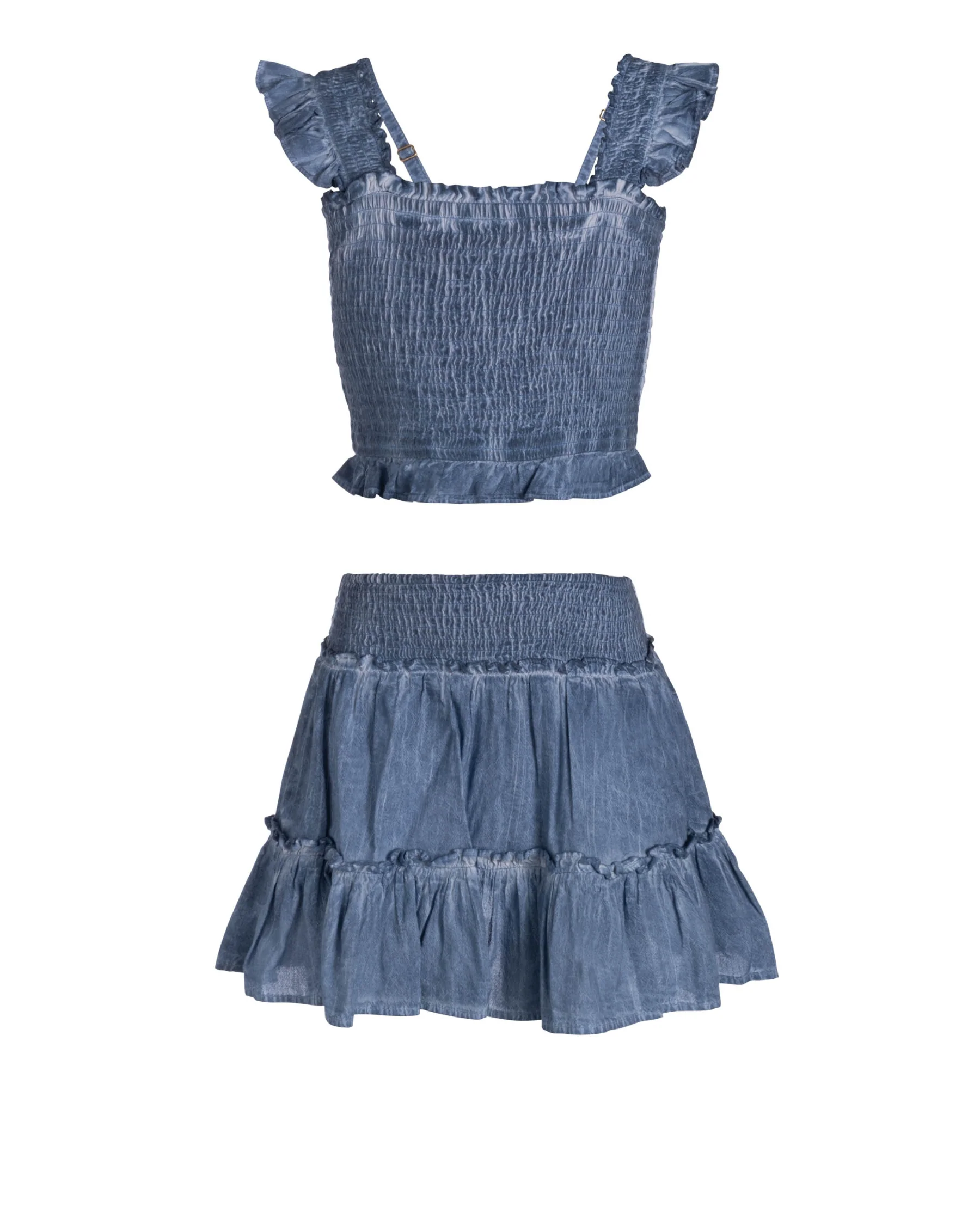 Girls Kayla Skirt Set In Stonewash - Mycitystee