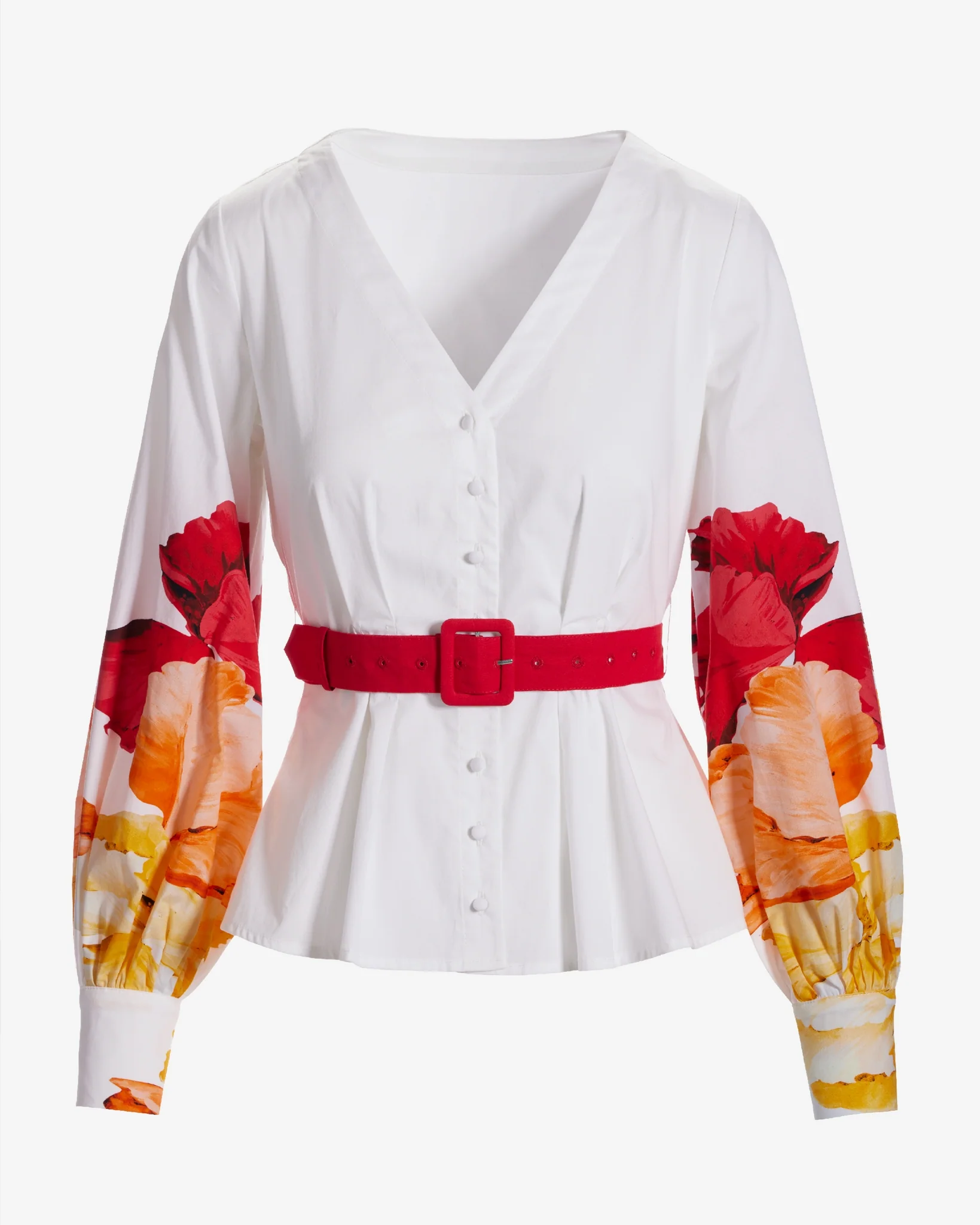Poplin Belted Print Blouse Mirrored Petals - Mycitystee