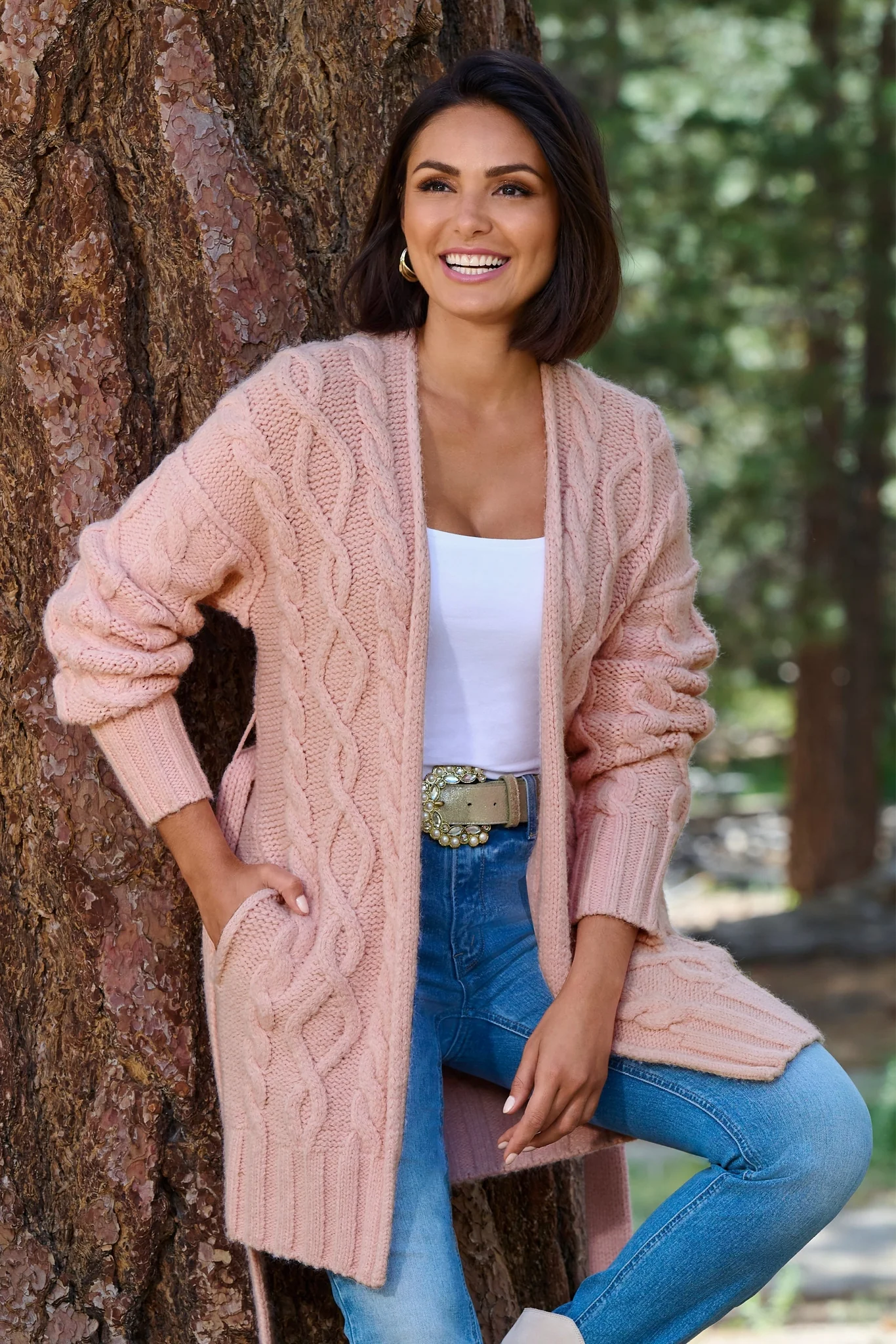 Cable Tie-Waist Cardigan Sweater Lotus - Mycitystee