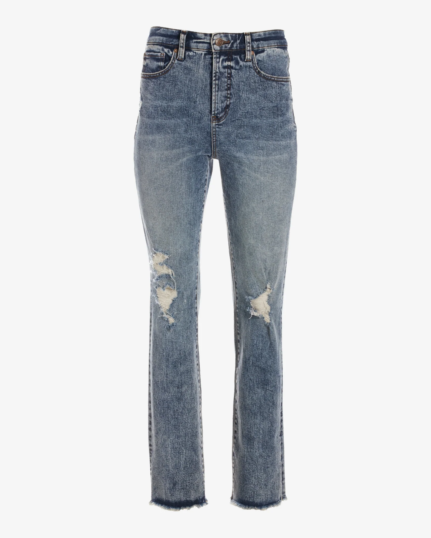 Proper High-Rise Distressed Straight-Leg Jean Medium Wash Denim - Mycitystee