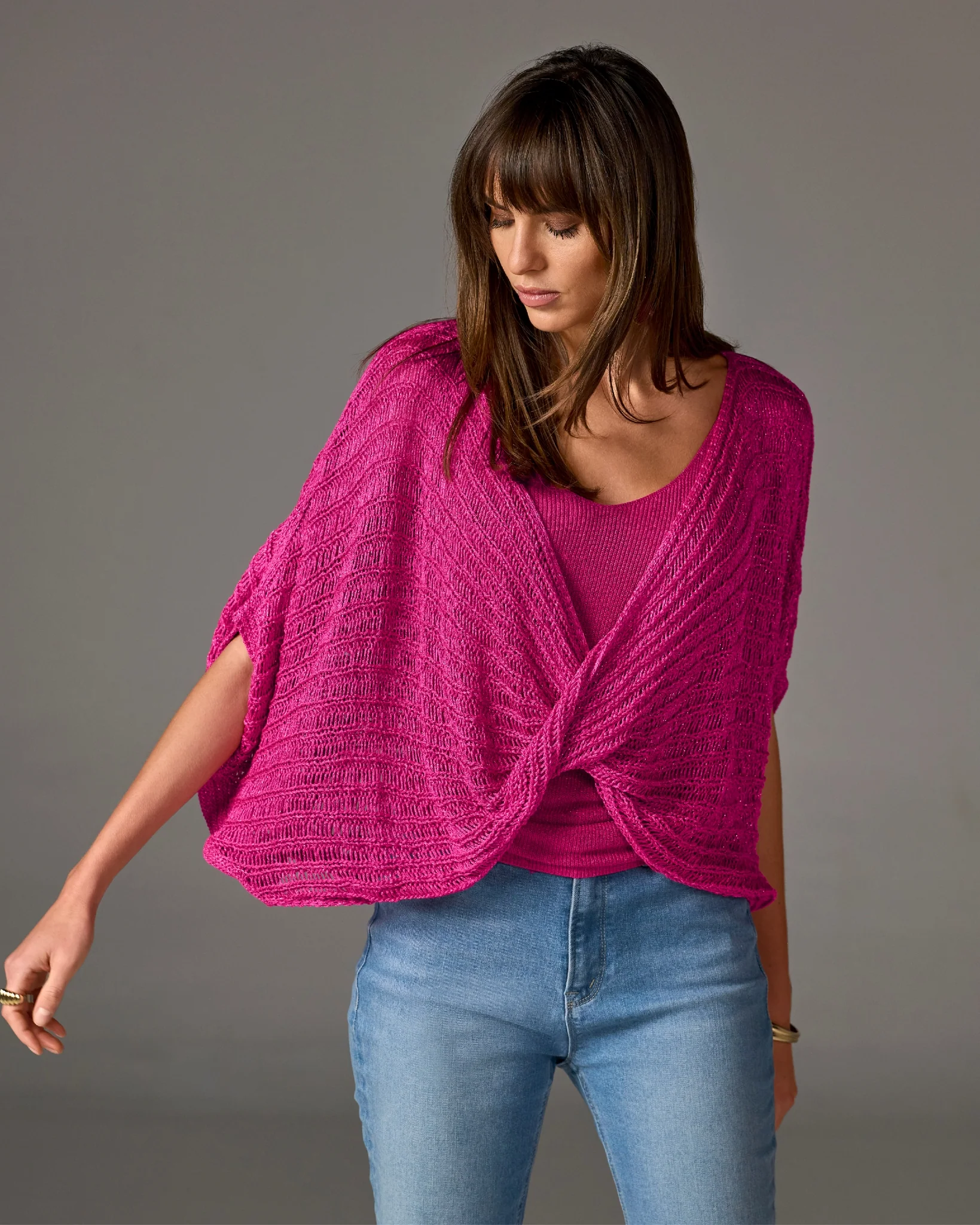 Metallic Twist Sweater Poncho Blossom - Mycitystee