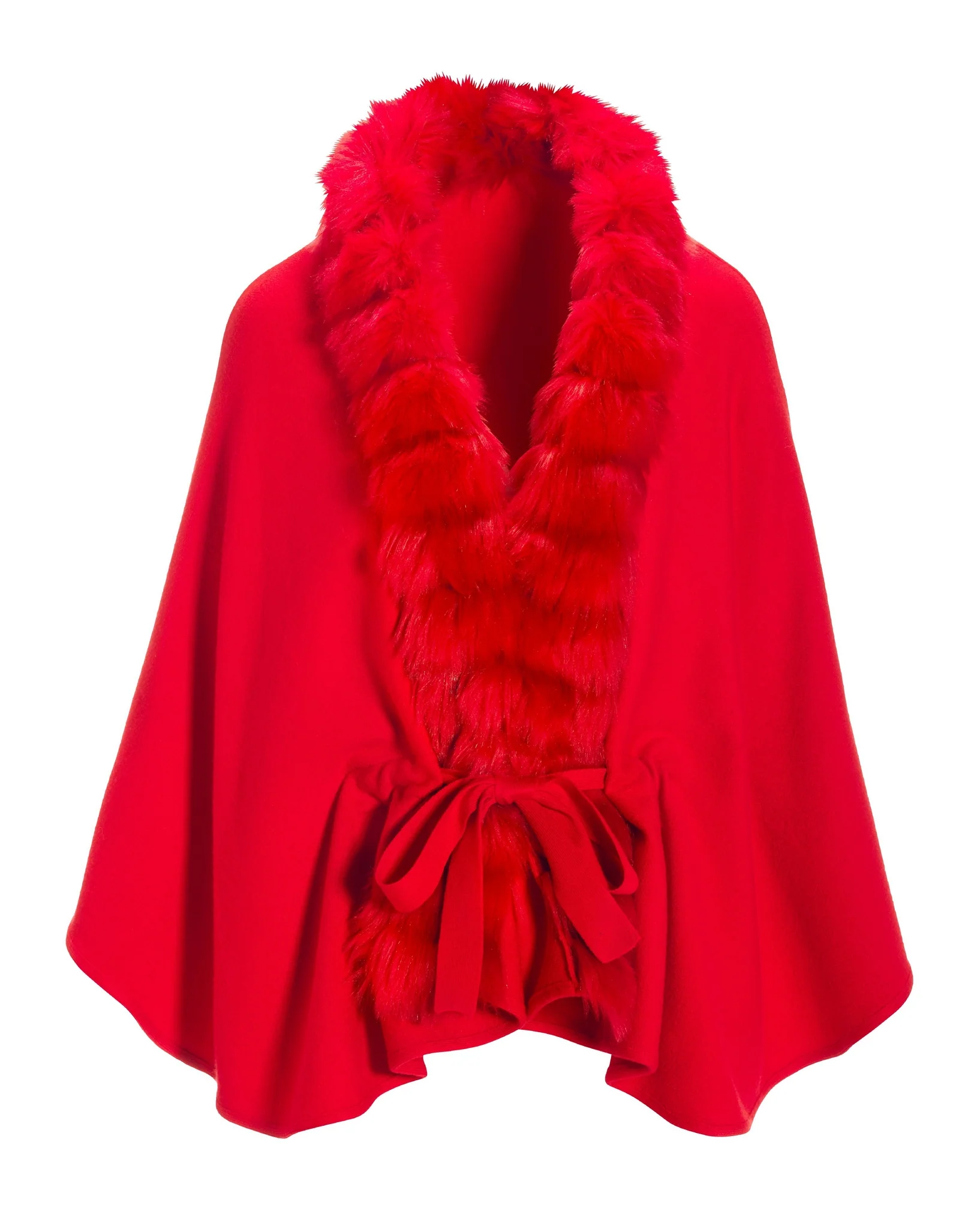 Faux Fur Tie Waist Poncho Racing Red - Mycitystee