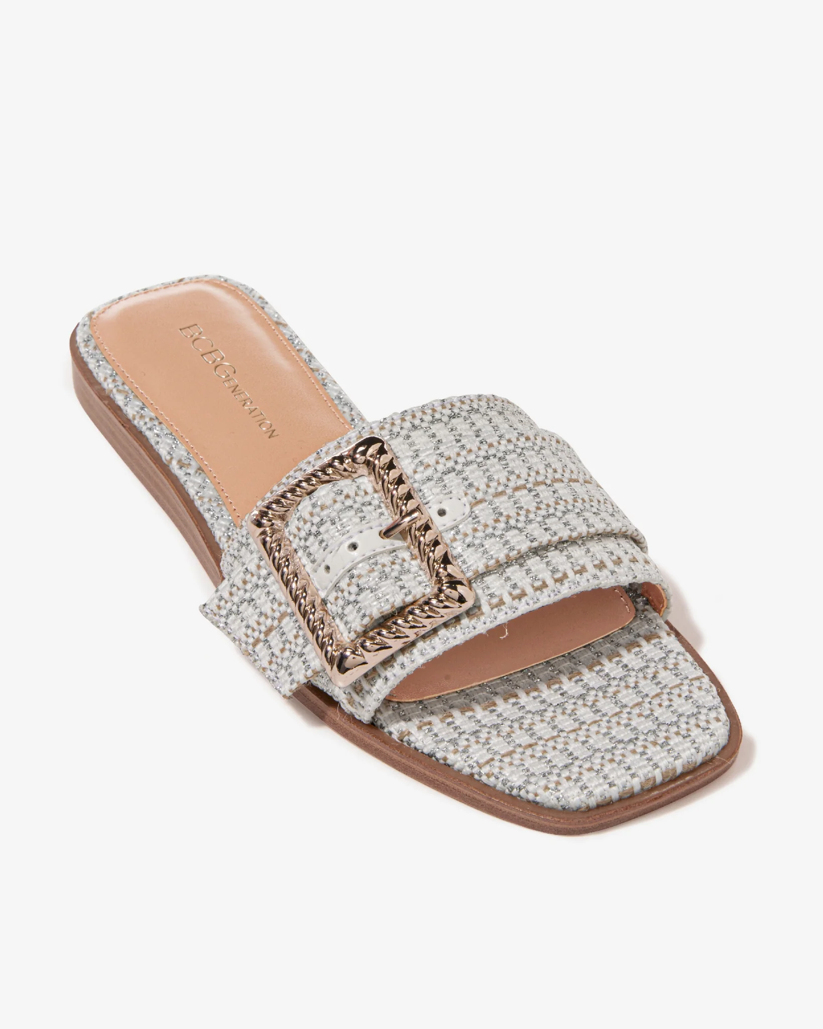 Tweed Buckle Slide Sandal White Multi - Mycitystee