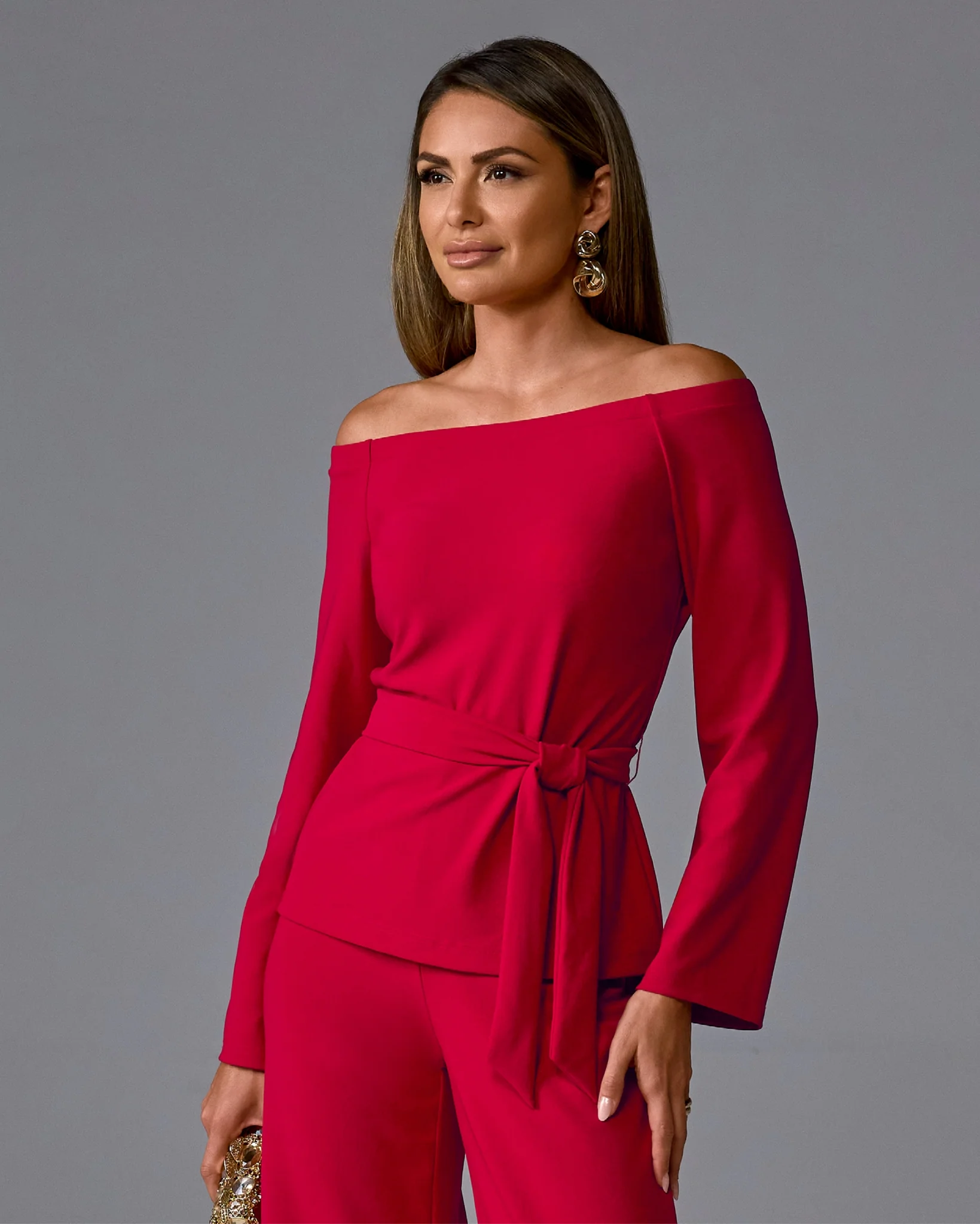 Beyond Travel Belted Off The Shoulder Top Tango Red - Mycitystee