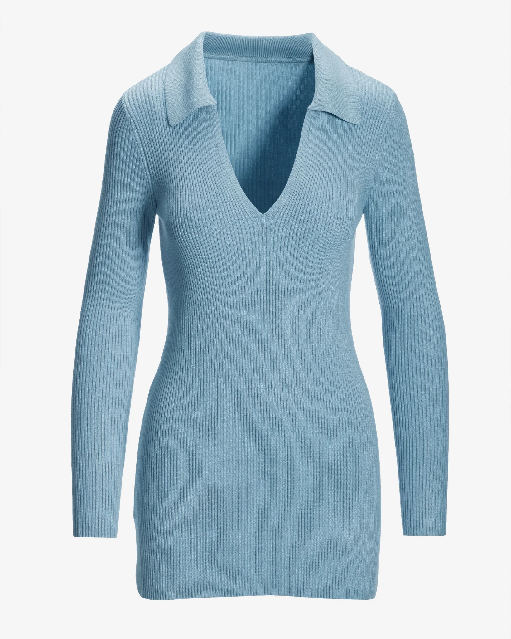 Ribbed Collar Tunic Sweater Clear Blue Sky - Mycitystee