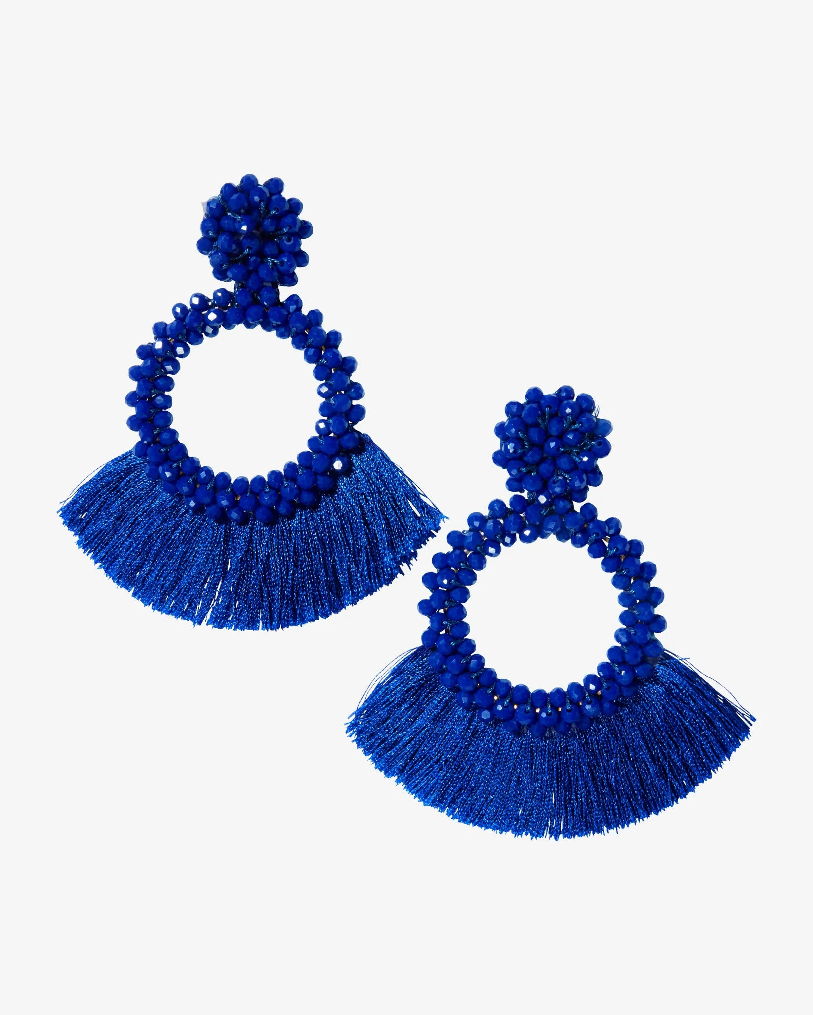 Beaded and Fringe Drop Earring Blue - Mycitystee